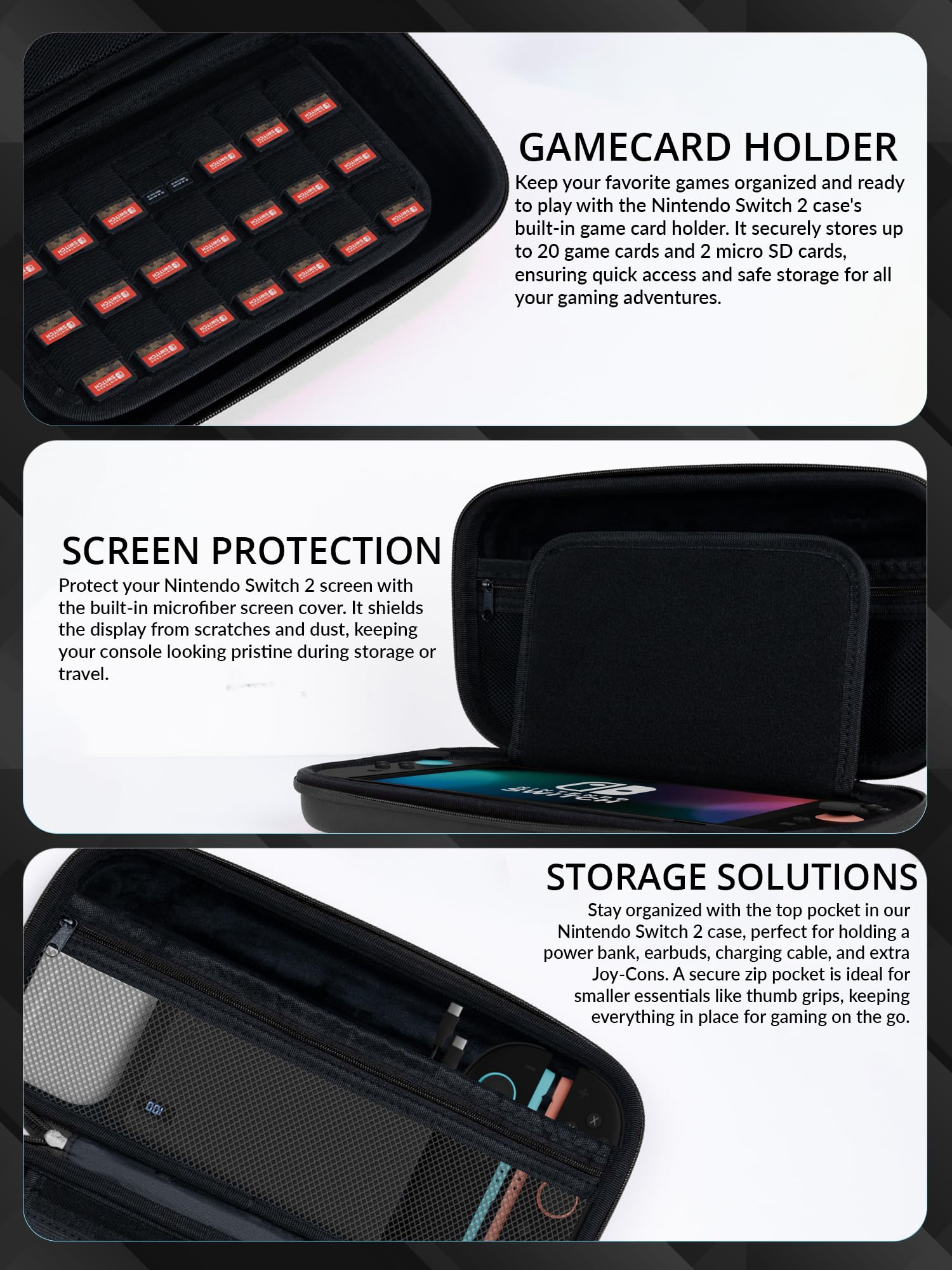 Carry Case for Nintendo Switch 2 (2025) Hard Shell Travel Case with Screen Padding, Game Card & microSD Slots, Zipped & Open Pockets for Accessories 🍁 All In One Marketplace Canada