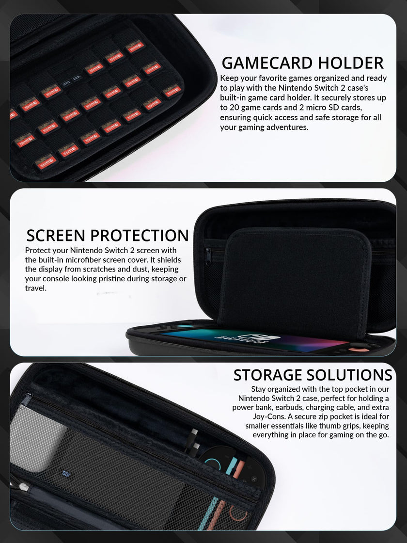 Carry Case for Nintendo Switch 2 (2025) Hard Shell Travel Case with Screen Padding, Game Card & microSD Slots, Zipped & Open Pockets for Accessories 🍁 All In One Marketplace Canada