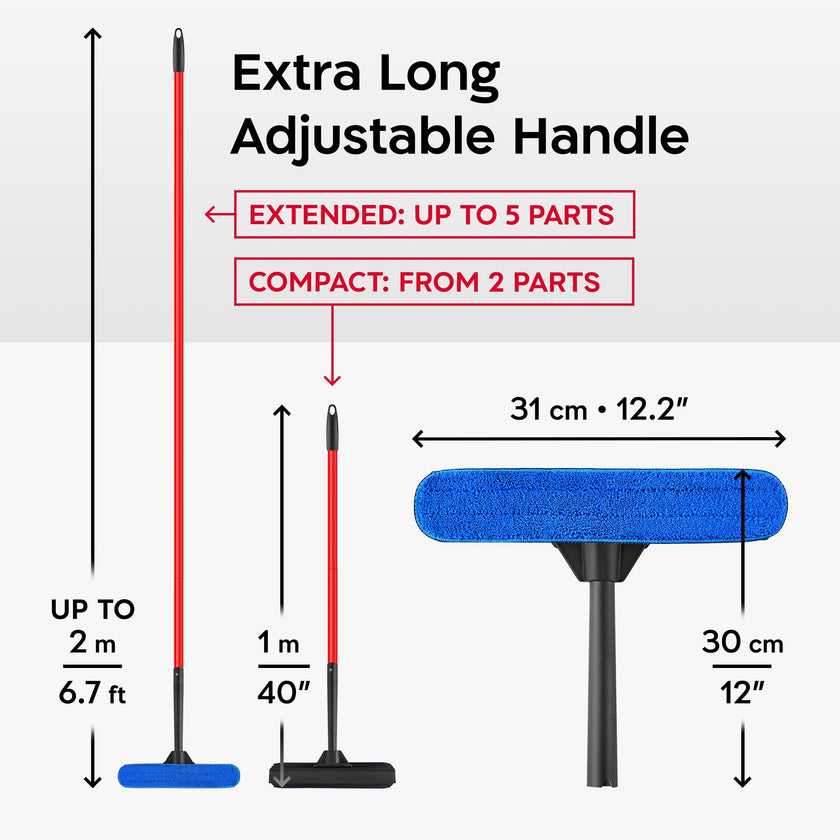 Tyroler 2-in-1 High Window Cleaning Tool | Window Squeegee Extendable with 30-205CM 5 Part Handle | Perfect Window Cleaning & Washing Kit (Black - Rubber) 🍁 All In One Marketplace Canada