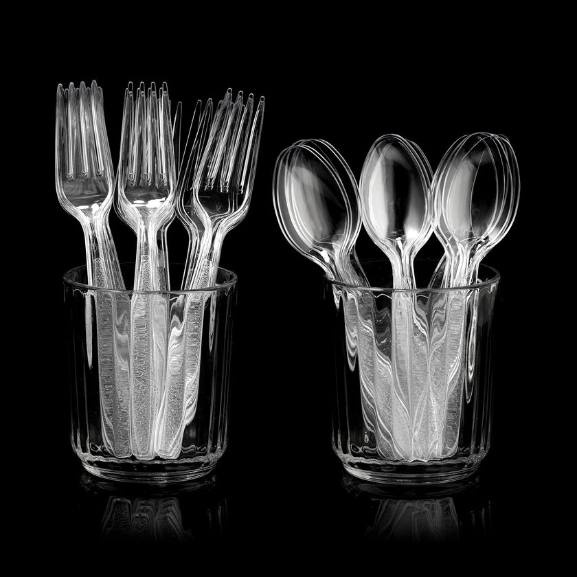 Plastic Forks and Spoons Set - (Bulk Pack 360 Pcs) Clear Plastic Cutlery Utensils Heavy Duty, 180 Forks and 180 Spoons, Silverware Sets for Party Supplies, Dinners, Take-Out, Catering, Food Services 🍁 All In One Marketplace Canada