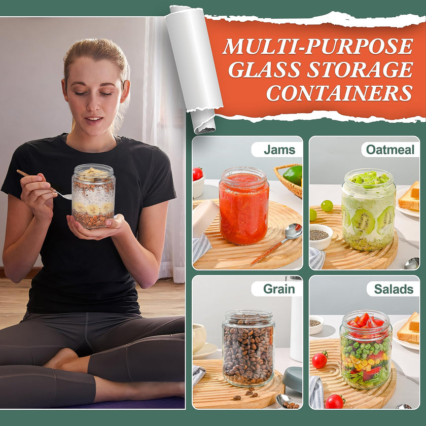 Xileanalee Overnight Oats Containers with Lids 6 Pack-16 Oz Mason Jar with Lids-Overnight Oats Jars Glass Food Storage Containers for Chia Seed Pudding Salad Cereal Coffee Spices 🍁 All In One Marketplace Canada