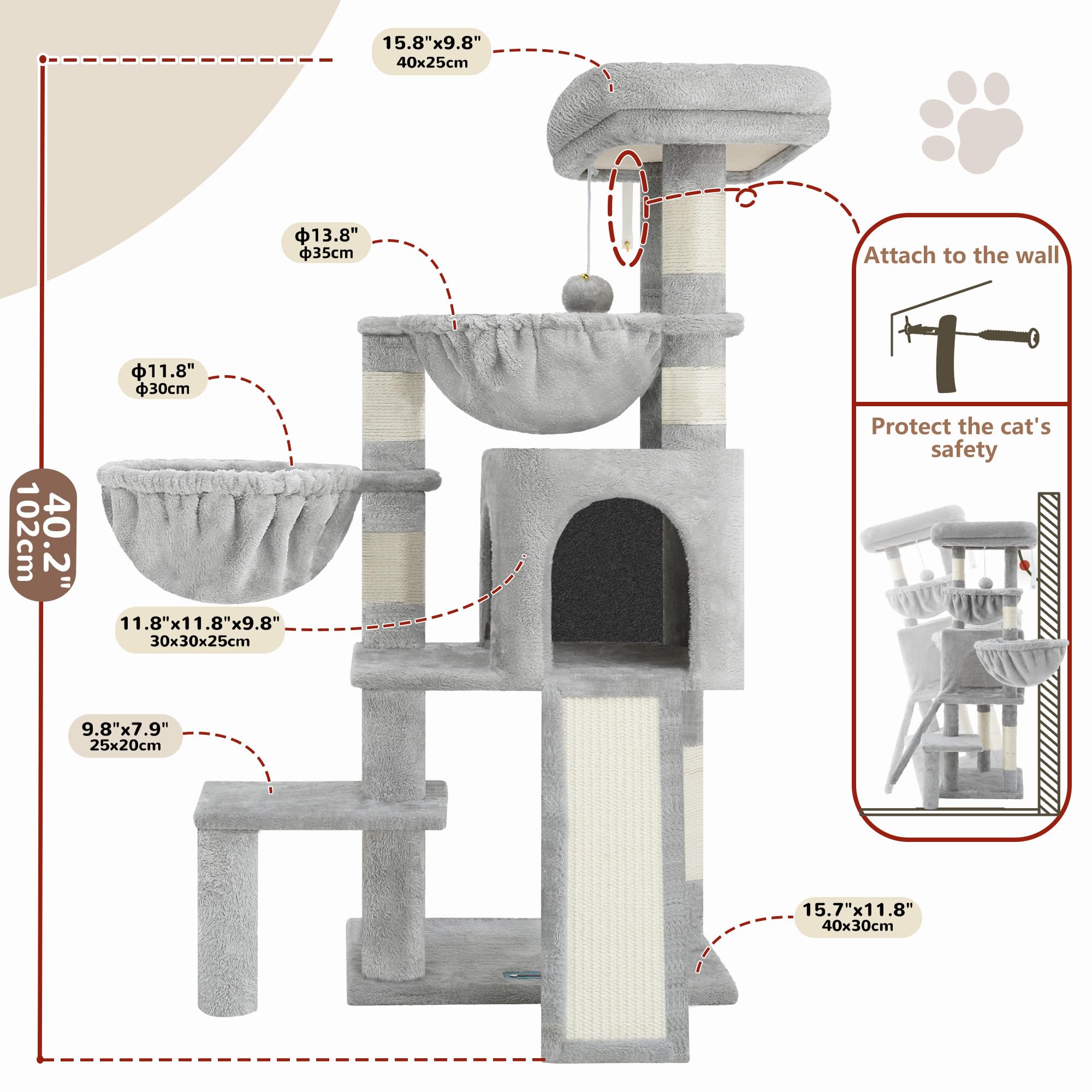 Gitelsnour Cat Tree, Cat Tower with condo, 2 Baskets, Large Platform, Scratch Board, Cat Scratching Posts for Indoor Cats, Light Gray GCT003SW 🍁 All In One Marketplace Canada