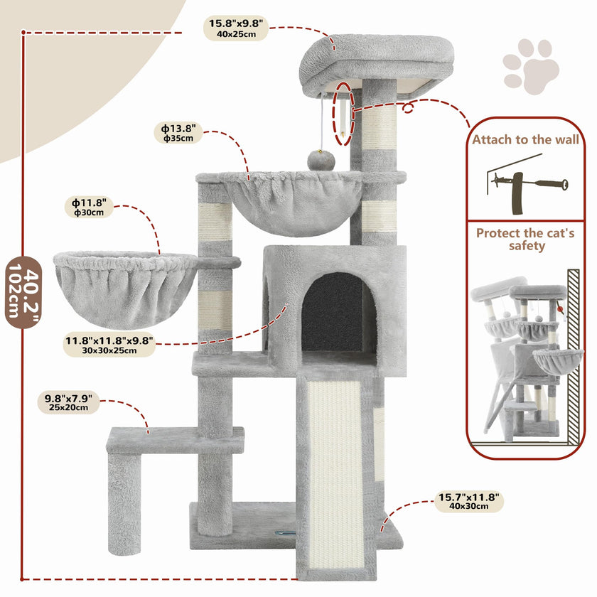 Gitelsnour Cat Tree, Cat Tower with condo, 2 Baskets, Large Platform, Scratch Board, Cat Scratching Posts for Indoor Cats, Light Gray GCT003SW 🍁 All In One Marketplace Canada
