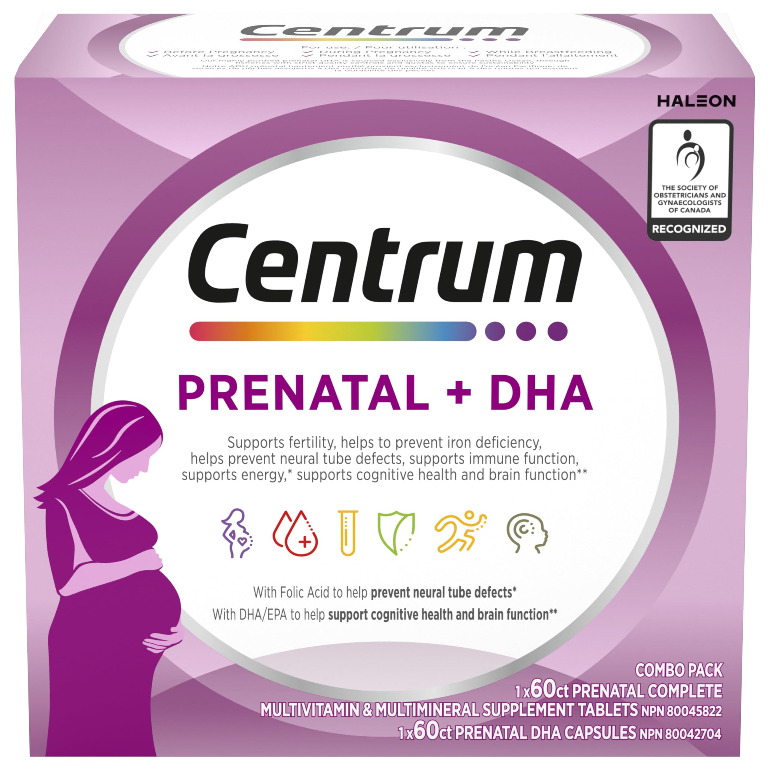 Centrum Prenatal Multivitamins/Minerals with Folic Acid and DHA Multivitamins Supplement with Omega 3, 60 Prenatal Tablets & 60 DHA Softgels (120 Total Count) (Packaging May Vary) 🍁 All In One Marketplace Canada