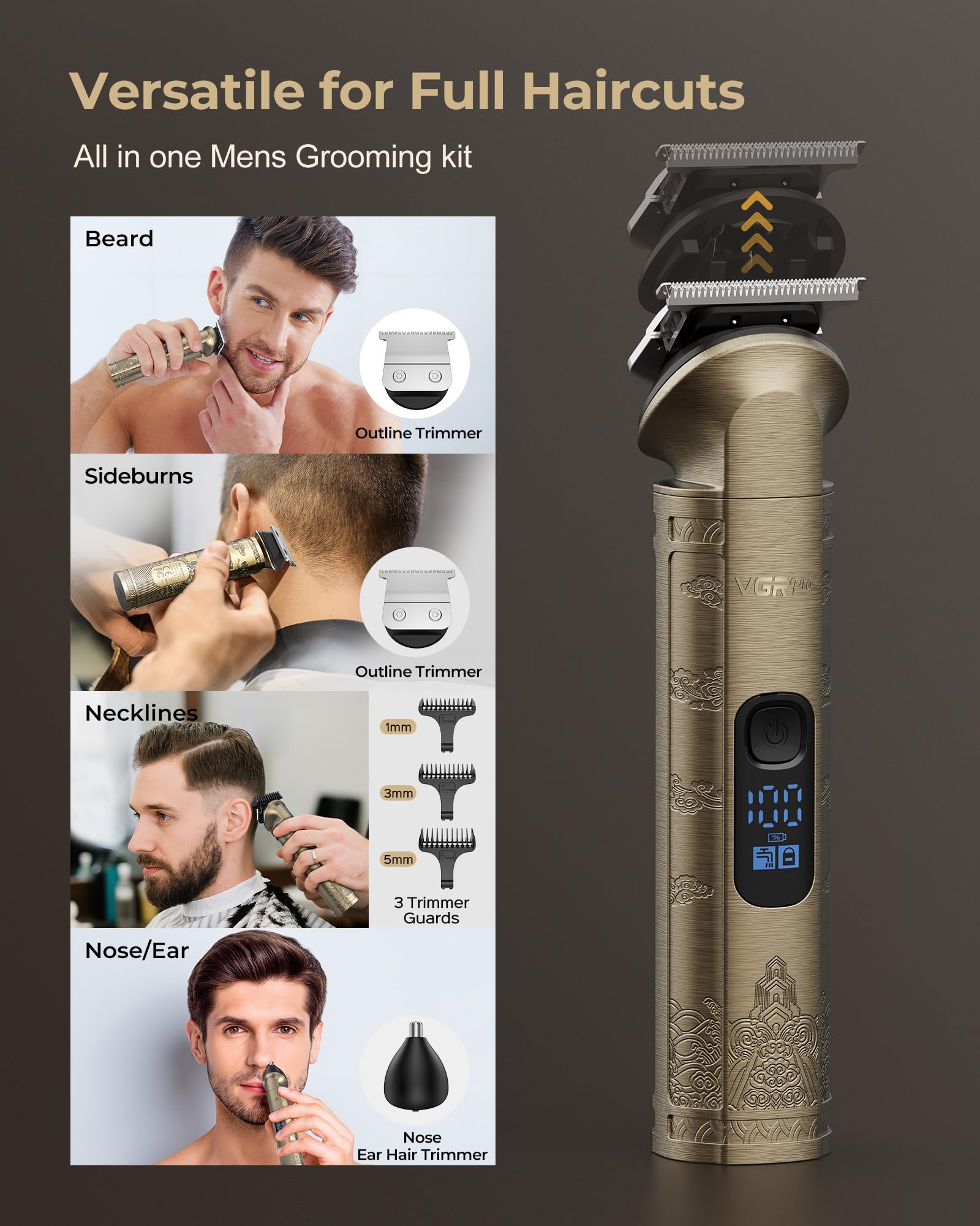 VGRPRO Hair Clippers for Men Professional, Cordless Hair Clippers for Hair Cutting, Mens Clippers and Trimmers Set, Electric Hair Trimmer for Men with Package Case (Gloden) 🍁 All In One Marketplace Canada