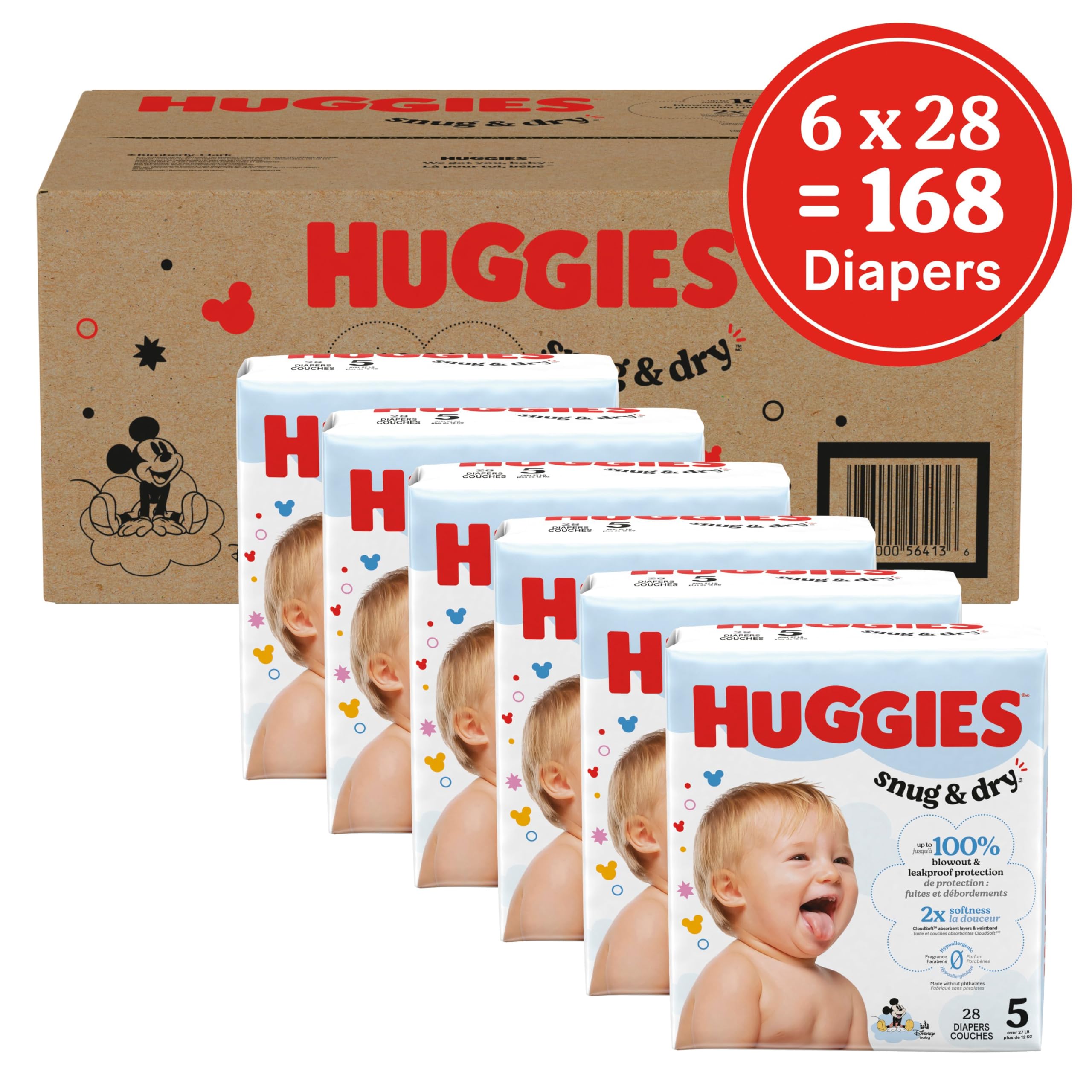 Huggies Size 5 Diapers, Snug & Dry Baby Diapers, Size 5 (25-37 lb.), 168 Count, Packaging May Vary 🍁 All In One Marketplace Canada