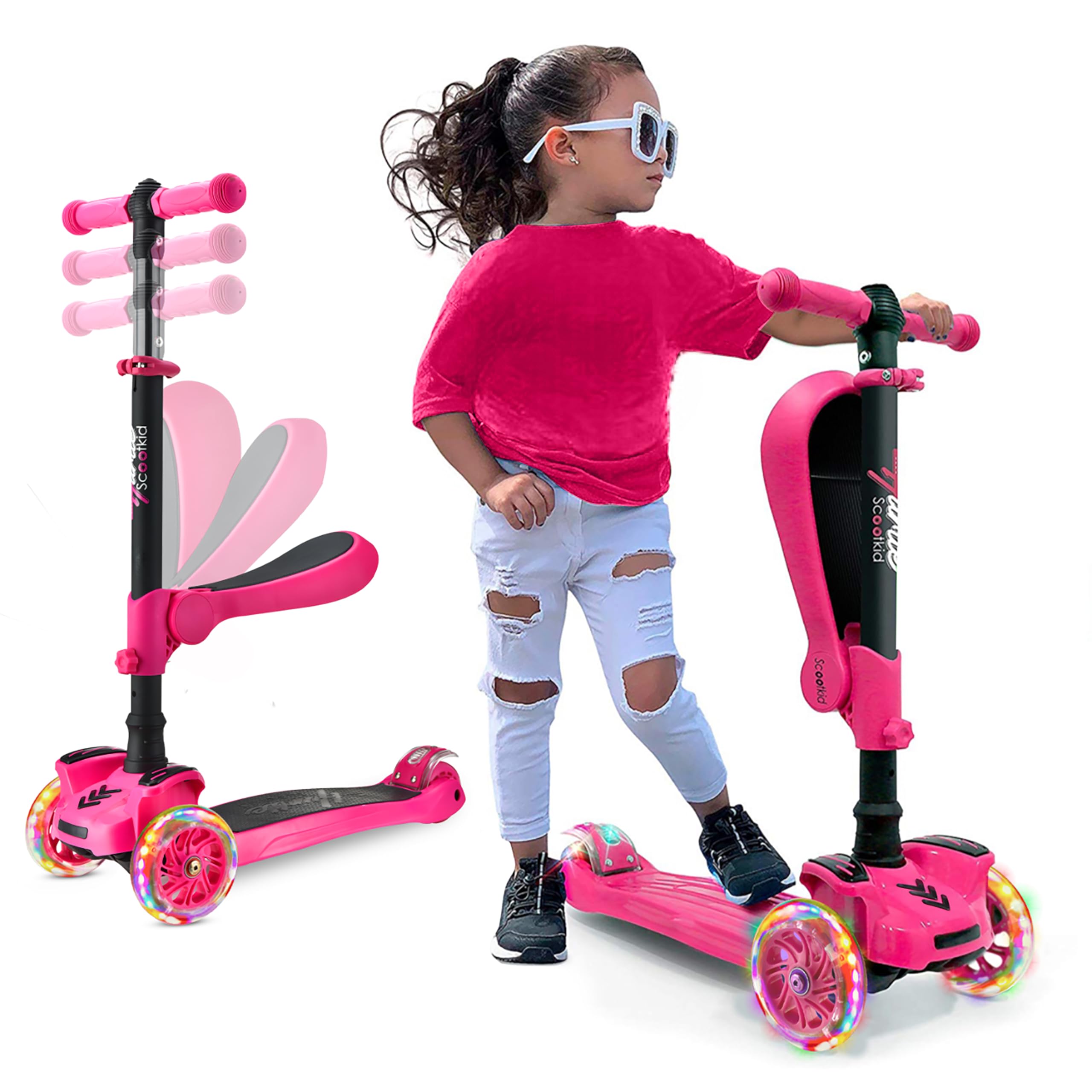 Hurtle - 3 Wheel Foldable Kick Scooter for Kids & Toddlers (Pink CA) 🍁 All In One Marketplace Canada