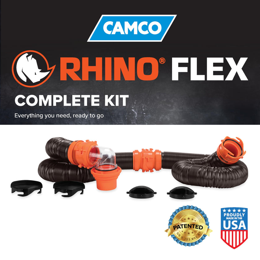 Camco RhinoFLEX 20-Ft Camper/RV Sewer Hose Kit - Features Clear Elbow Fitting w/Removable 4-in-1 Adapter - Connects to 3” Slip or 3”/3.5”/4” NPT Threaded Sewer Connection (39742) 🍁 All In One Marketplace Canada