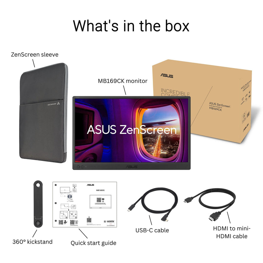 ASUS ZenScreen 15.6” Portable Monitor for Laptop (MB169CK) - Dual USB-C, Mini-HDMI, Plug & Play External Screen for Travel Dual Setup, Full HD, IPS, Anti-Glare Surface, 360° Kickstand, 3yr Warranty 🍁 All In One Marketplace Canada