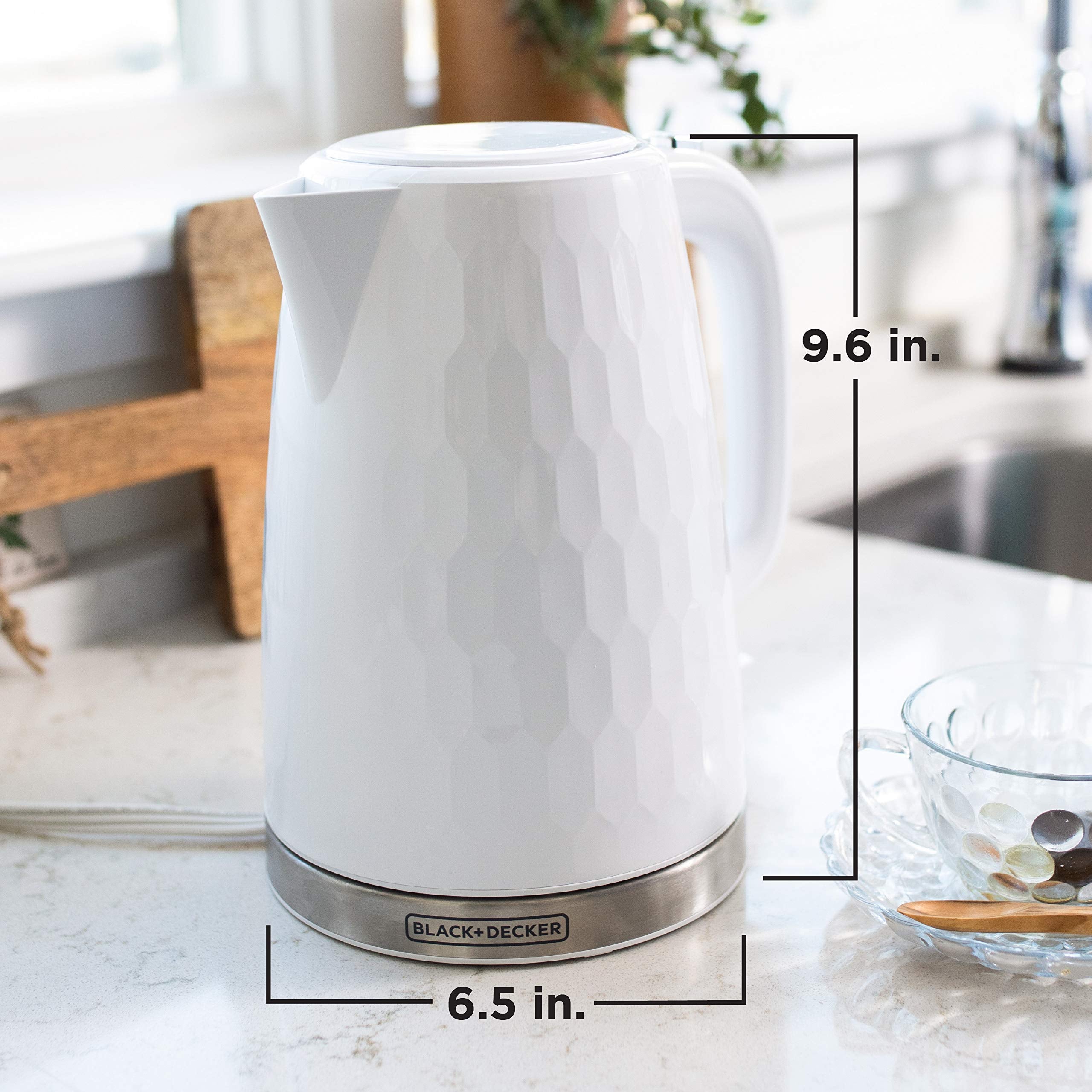 BLACK+DECKER Honeycomb Collection Rapid Boil 1.7L Electric Cordless Kettle with Premium Textured Finish, White, KE1560W 🍁 All In One Marketplace Canada