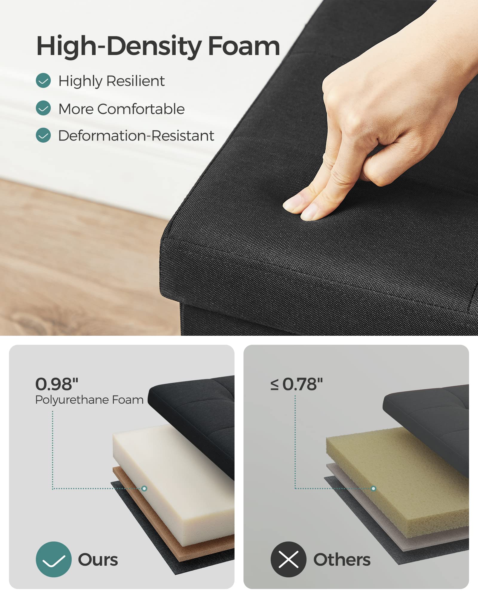 SONGMICS 110 cm Folding Storage Ottoman Bench, Padded Seat 🍁 All In One Marketplace Canada