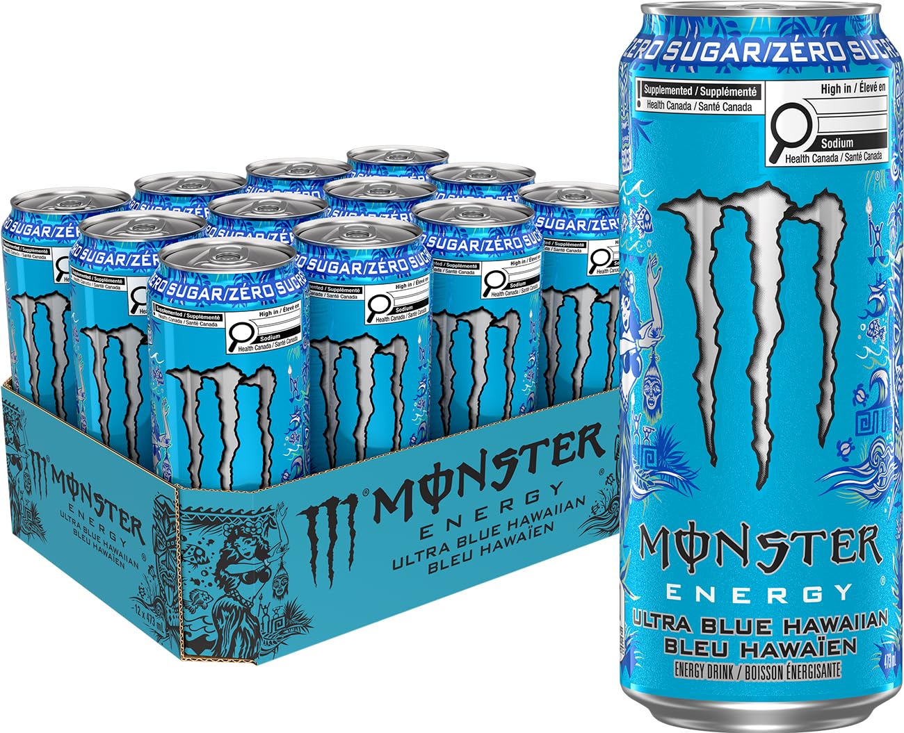 Monster Energy, Ultra Blue Hawaiian, 473mL (12 Pack) - Zero Sugar Energy Drink 🍁 All In One Marketplace Canada