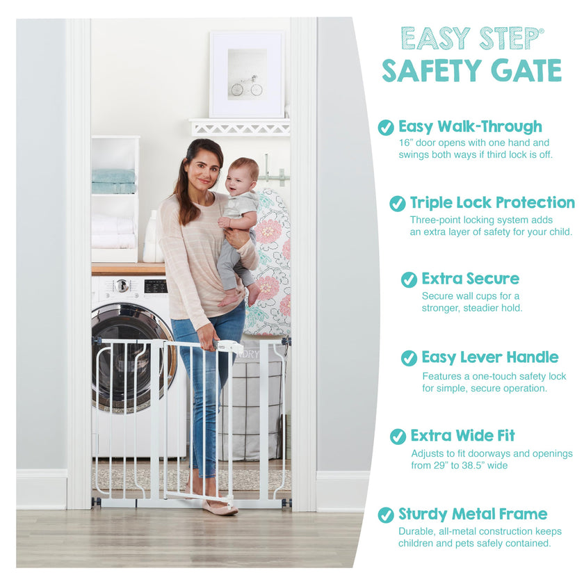 Regalo Easy Step 38.5-Inch (97.75cm) Extra Wide Baby Gate, Award Winning Brand, Includes 6-Inch (15.25cm) Extension Kit, 4 Pack Pressure Mount Kit and 4 Pack Wall Mount Kit 🍁 All In One Marketplace Canada