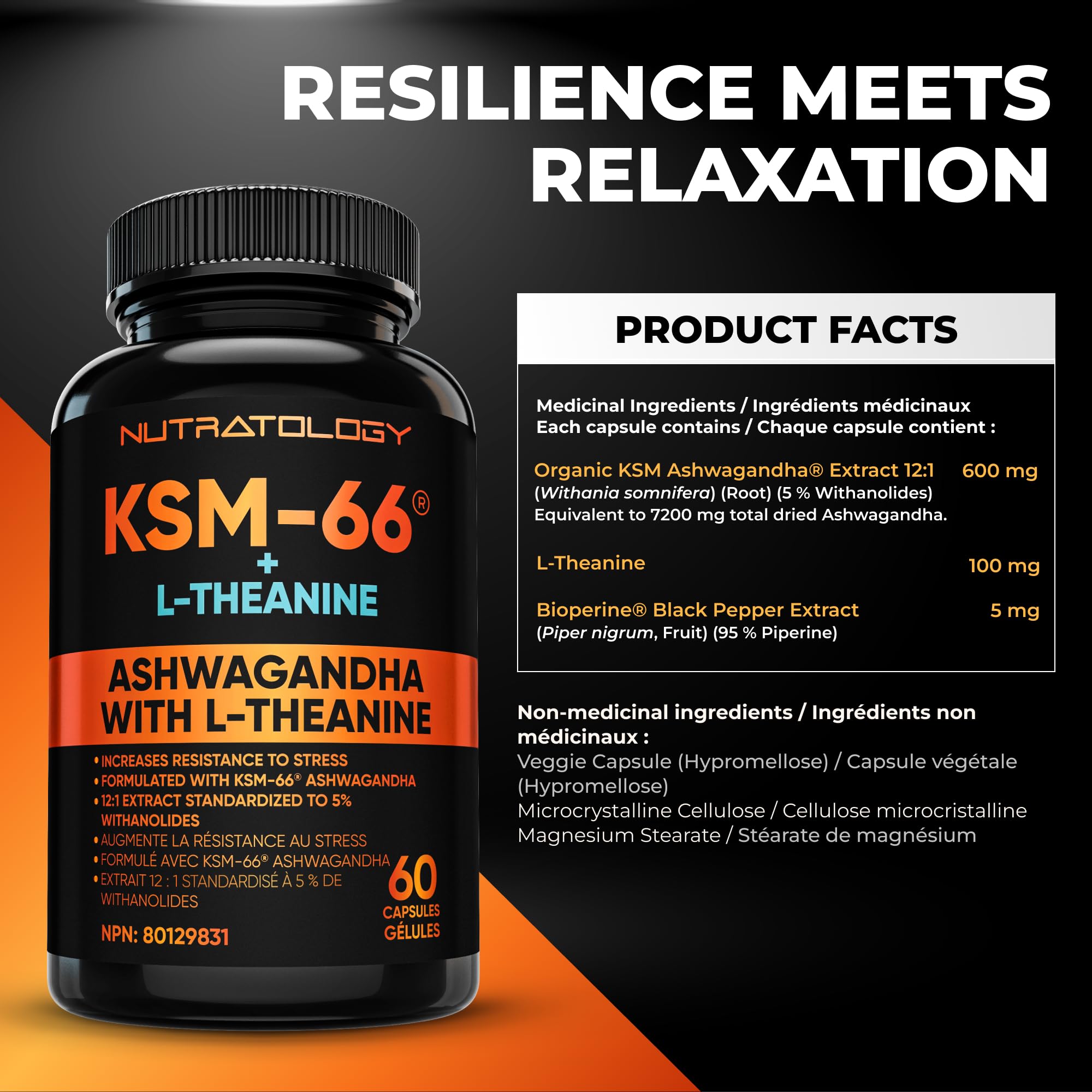 Nutratology® Ashwagandha KSM-66 7200MG + L-Theanine 100MG - Made In Canada | Stress Relief Supplements - Relaxation & Mood Support - Formulated With Bioperine For Enhanced Absorption - 60 Capsules 🍁 All In One Marketplace Canada