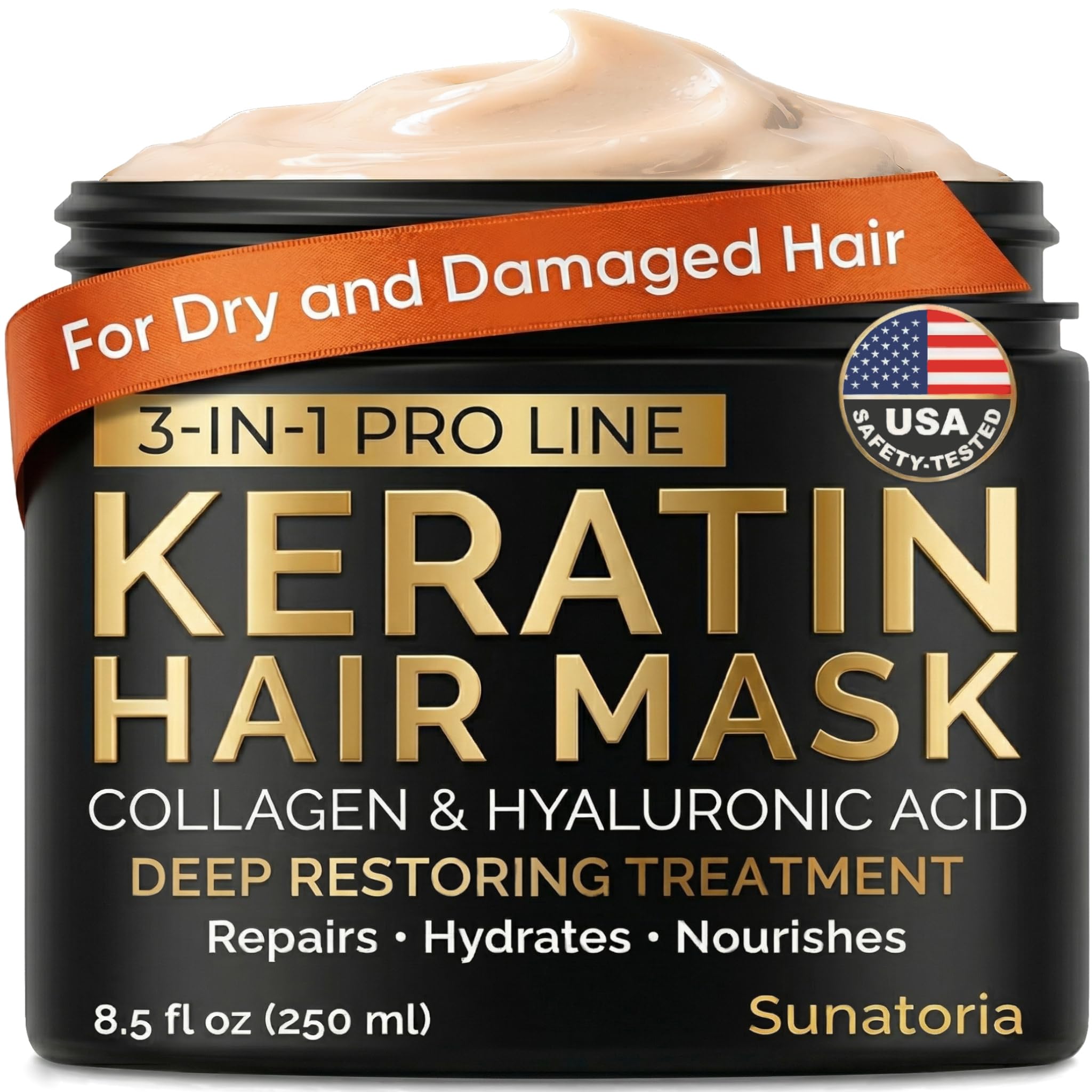Keratin Hair Mask - Deep Conditioner for Dry, Damaged Hair — Hydrolyzed Keratin, Hyaluronic Acid, Argan Oil and Collagen - Sulfate-Free, Paraben-Free | 8.5 fl oz 🍁 All In One Marketplace Canada