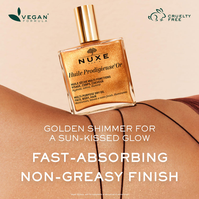 NUXE Huile Prodigieuse Shimmer Multi-Purpose Dry Oil - Luxurious Radiant Glow and Hydration for Face, Body & Hair (100 ml) 🍁 All In One Marketplace Canada