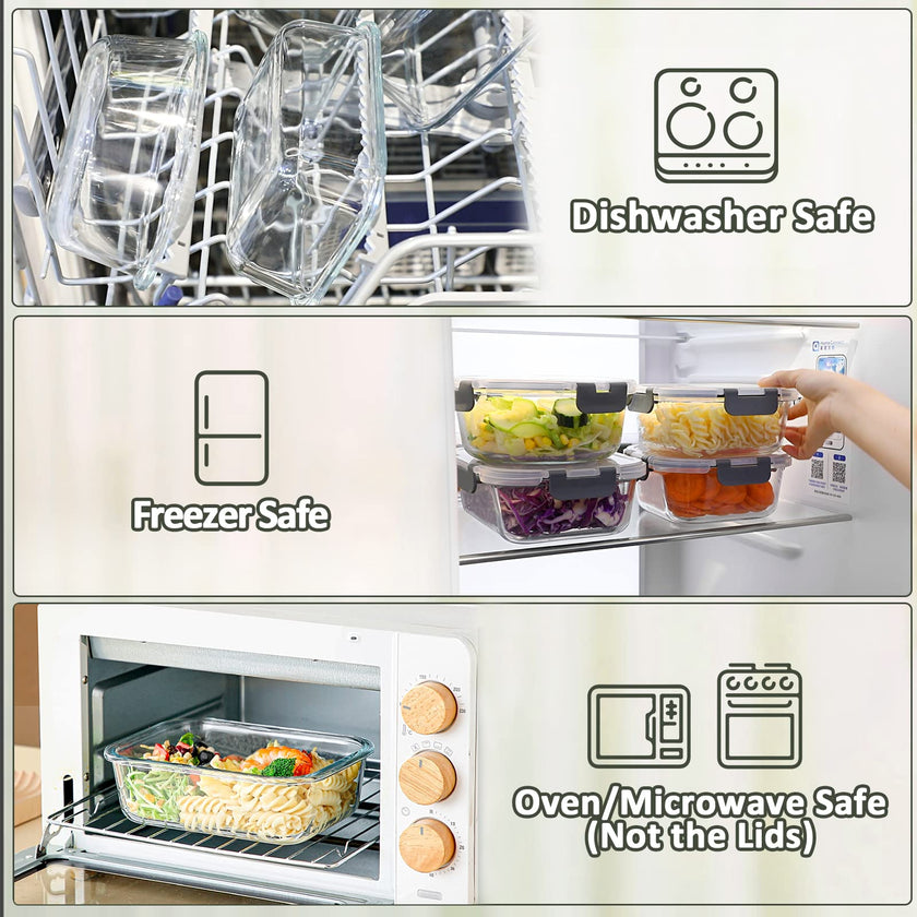 M MCIRCO [5-Packs, 36 Oz.] Glass Meal Prep Containers with Lifetime Lasting Snap Locking Lids Glass Food Containers,Airtight Lunch Container,Microwave, Oven, Freezer and Dishwasher (4.5 Cup) 🍁 All In One Marketplace Canada