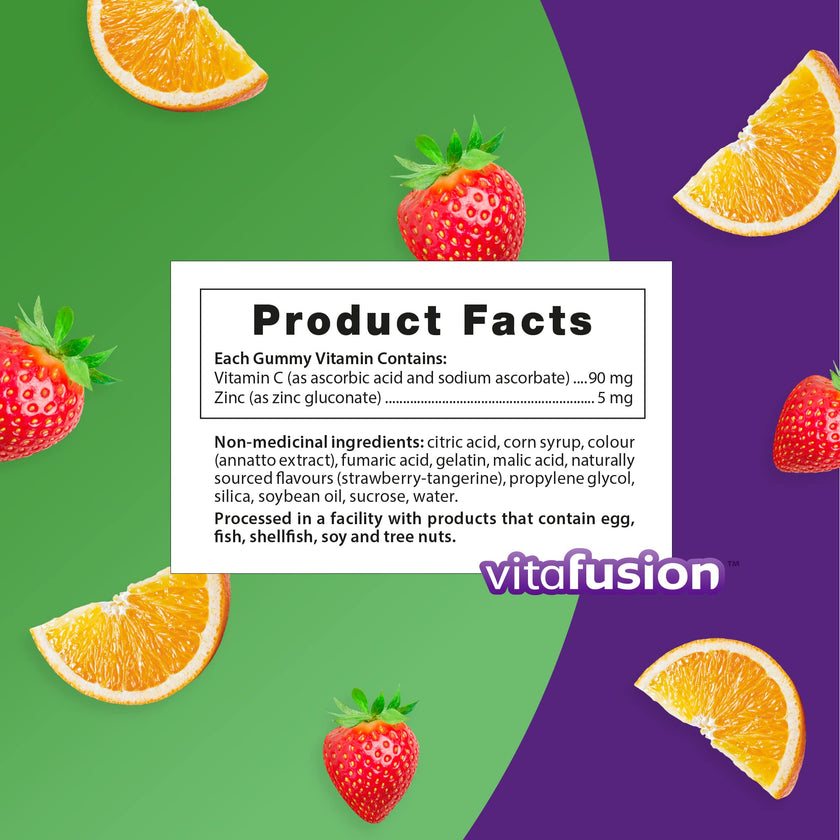 Vitafusion Power Zinc + C Gummy Vitamins - Helps Support Immune Function, Antioxidants, Healthy Hair, Skin, and Nails, One Month Supply - 90 Count 🍁 All In One Marketplace Canada