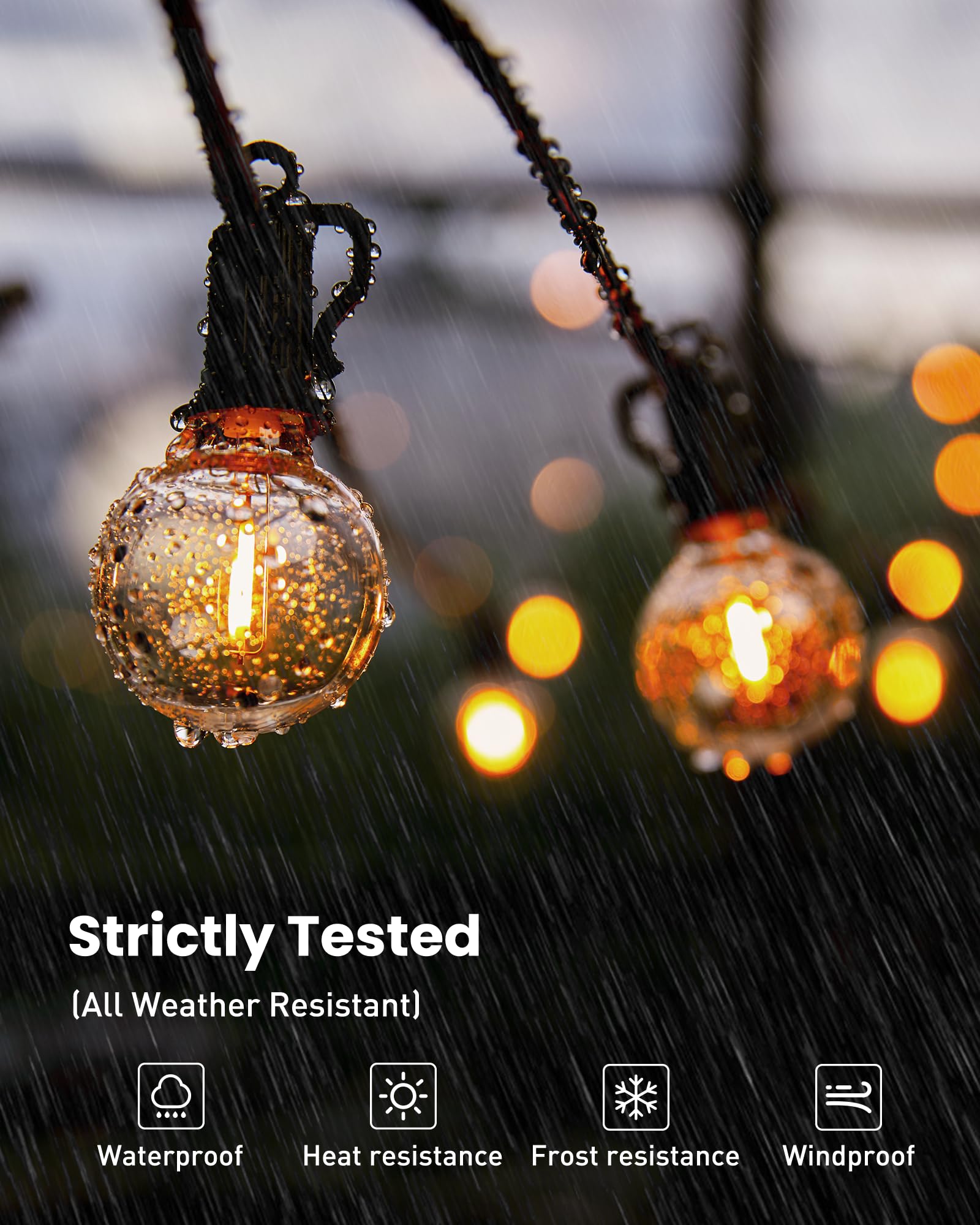 Outdoor String Lights 25 Feet G40 Globe LEDs Patio Lights with 13 Edison LED Bulbs(1 Spare), Waterproof Connectable Hanging Light for Backyard Porch Balcony Party Decor, E12 Socket Base, Black 🍁 All In One Marketplace Canada