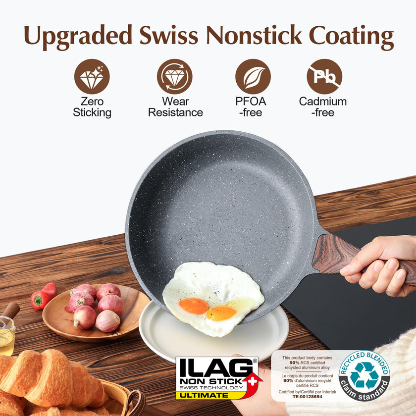 SENSARTE Nonstick Frying Pan Skillet, Swiss Granite Coating Omelette Pan, Healthy Stone Cookware Chef's Pan, PFOA Free (8/9.5/10/11/12.5 Inch) (9.5 Inch) 🍁 All In One Marketplace Canada