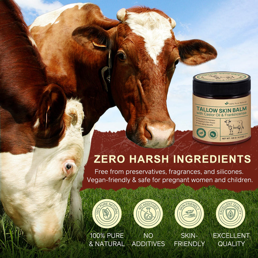 Beef Tallow Skin Care with Castor Oi & Frankincenses, Grass Fed Whipped Tallow Honey Balm for Face & Body, Natural Moisturizer Hydrates, Deeply Nourishes, Enhances Natural Radiance 120g 🍁 All In One Marketplace Canada