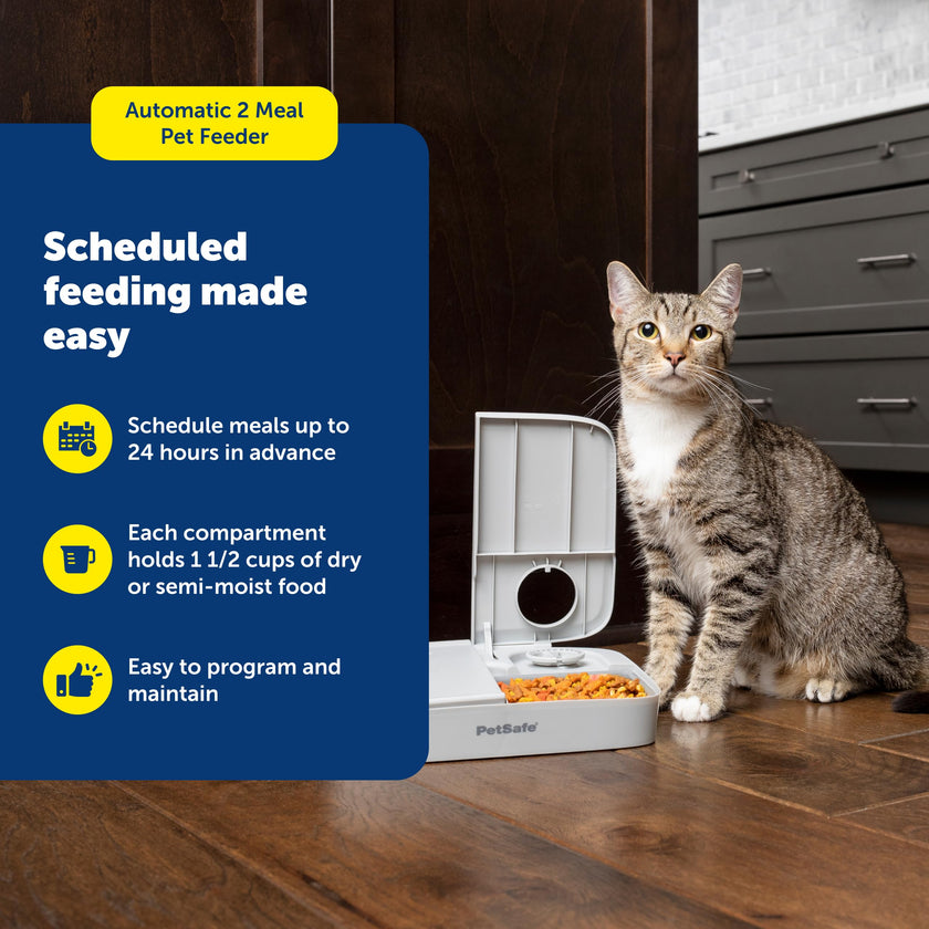 PetSafe Analog 2 Meal Programmable Pet Feeder, Automatic Dog and Cat Feeder - Dry or Semi-Moist Pet Food Dispenser, Slow Feed Portion Control (3 Cup/16 Ounce Total Capacity), Tamper-Resistant Design 🍁 All In One Marketplace Canada