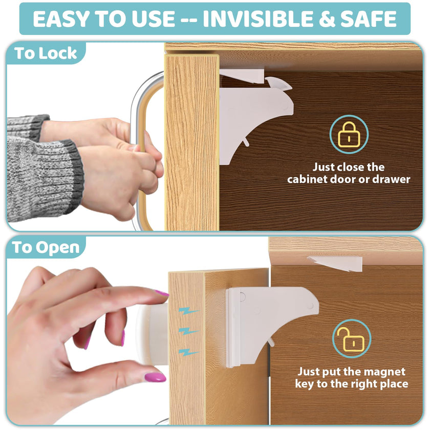 4our Kiddies 12 Pack Child Safety Magnetic Cabinet Locks with 2 Keys, No Drill Baby Proofing Drawer Locks for Baby Safety, Invisible Adhesive Magnetic Cupboard Locks for Kitchen Cabinet and Drawers 🍁 All In One Marketplace Canada
