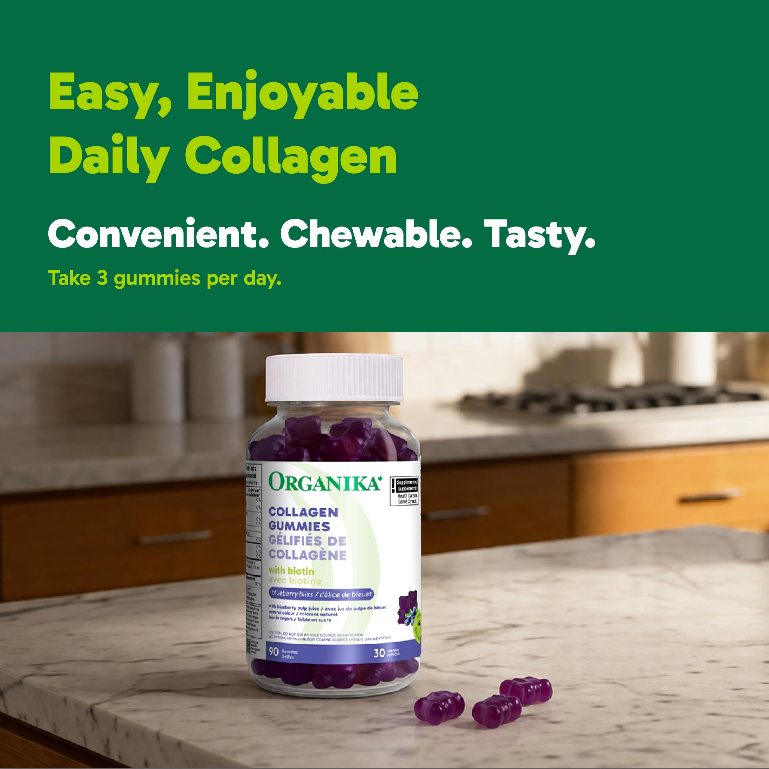 Organika Collagen Gummies with Biotin – 2500 mg Collagen Peptides Per Serving for Skin, Hair and Joint Health – Blueberry Bliss Flavour, Easy to Take – 90 Gummies 🍁 All In One Marketplace Canada