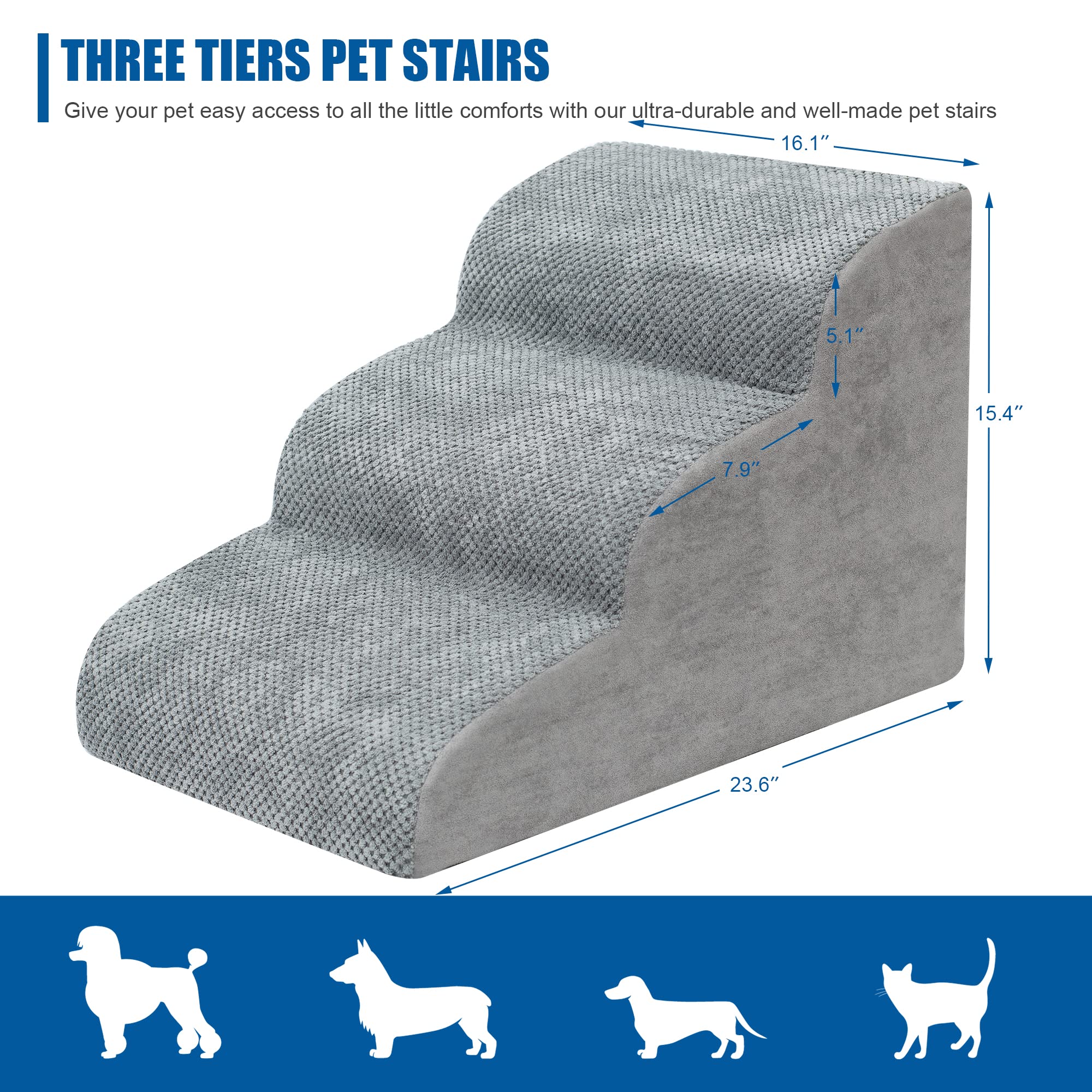 Dog Stairs for Small Dogs - High Density Foam Dog Ramp, Extra Wide Pet Steps with Non-Slip Bottom for High Beds, Couche and Sofa, Best for Dogs Injured, Older Doggy Cats, Pet with Joint Pain (3 Tiers) 🍁 All In One Marketplace Canada