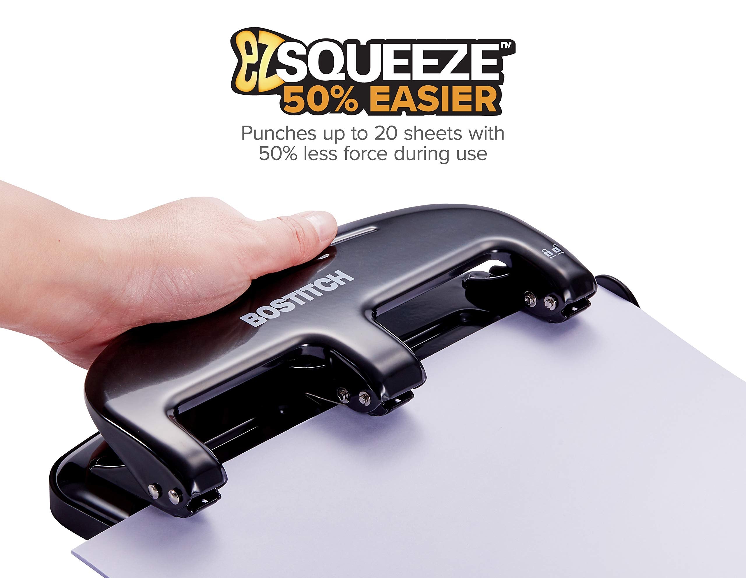 Bostitch Office EZ Squeeze 20 Sheet Standard 3 Hole Punch, Metal Construction, Silver/Black (HP20) 🍁 All In One Marketplace Canada