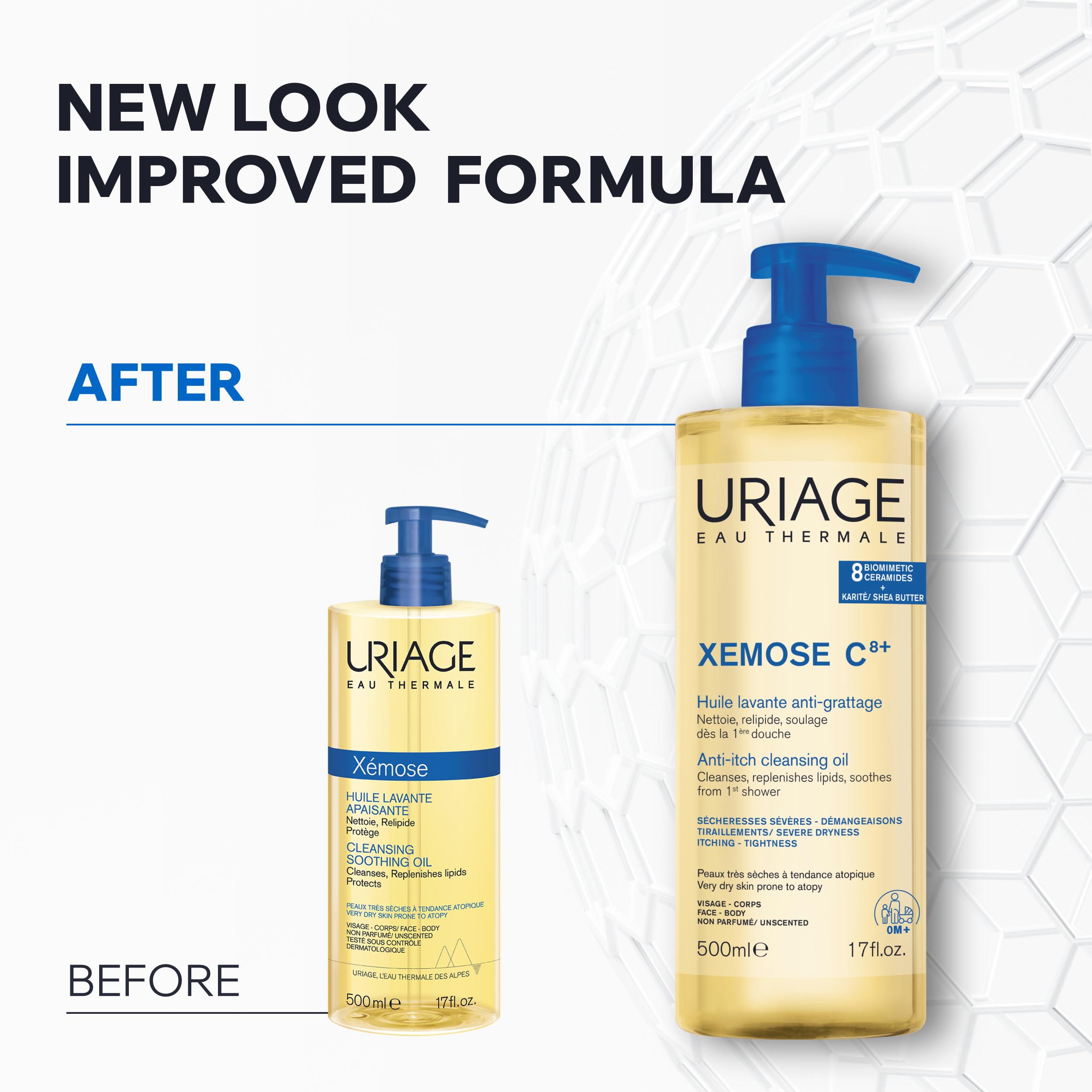 Uriage Xémose Cleansing Soothing Oil - Face & Body Cleanser & Shower Gel - Long-Lasting Comfort For Dry, Sensitive Skin Prone to Atopic Eczema - Soap-free, Fragrance-free For Your Whole Family - 1L 🍁 All In One Marketplace Canada
