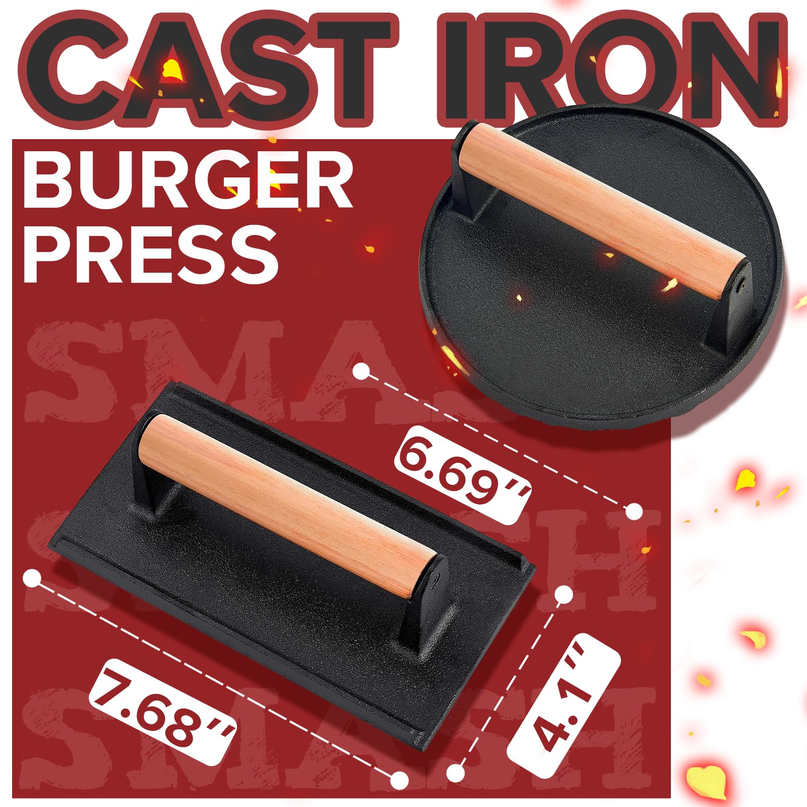 Grilliance 5pcs Smash Burger Press Kit, 3 in 1 Hamburger Press Patty Maker, Cast Iron Burger Press Round & Rectangle, 100pcs Wax Paper for Grill, Griddle, Flat top, Kitchen, Cooking 🍁 All In One Marketplace Canada