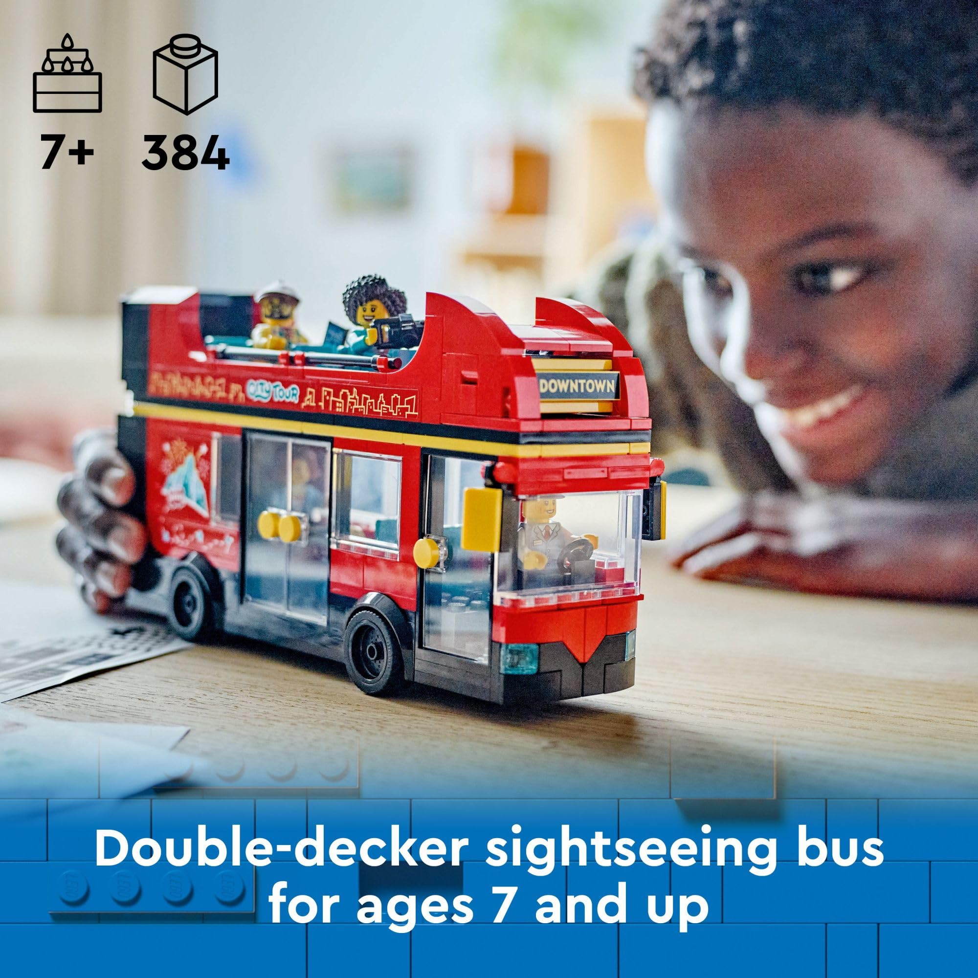 LEGO City Red Double-Decker Sightseeing Bus Toy Vehicle Set, Birthday Gift for 7 Year Olds, London Bus, for Kids, Double-Decker Bus Toy, 5 Characters Including a Baby and Stroller, 60407 🍁 All In One Marketplace Canada
