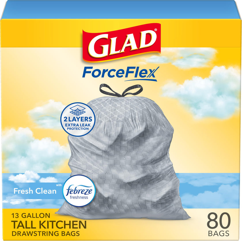 Glad Tall Kitchen Drawstring Trash Bags - OdorShield 13 Gallon Grey Trash Bag, Febreze Fresh Clean - 80 Count 🍁 All In One Marketplace Canada