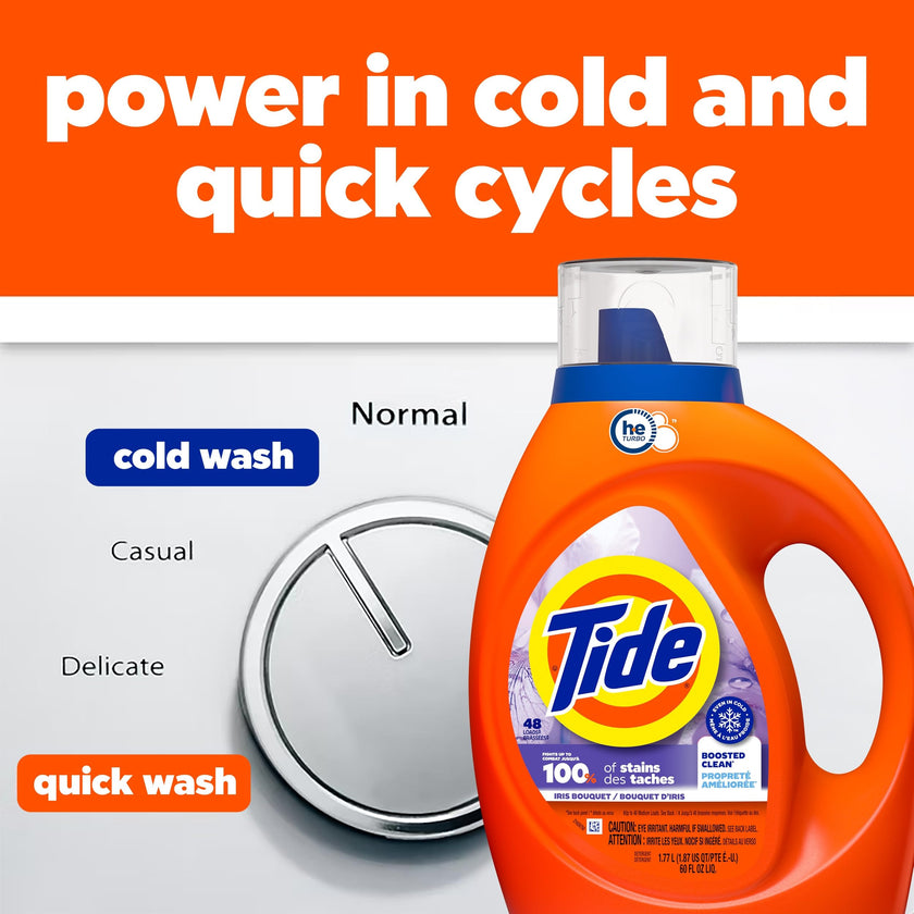 Tide Liquid Laundry Detergent, Iris Bouquet Scent, 100 Loads, Boosted Clean even in cold water, laundry soap, concentrated liquid detergent, 3.69 L 🍁 All In One Marketplace Canada