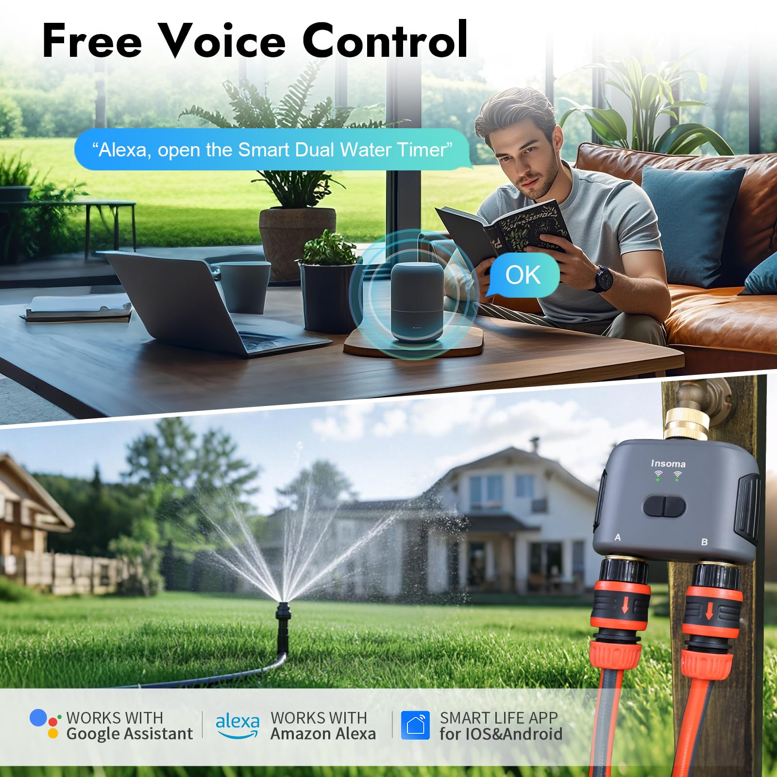 WiFi Water Timer for Garden Hose with Brass Inlet,Smart Hose Timer with WiFi Hub, APP & Voice Control,Up to 20 Watering Plans, 2-Zone Sprinkler Drip Irrigation System Controller for Watering 🍁 All In One Marketplace Canada
