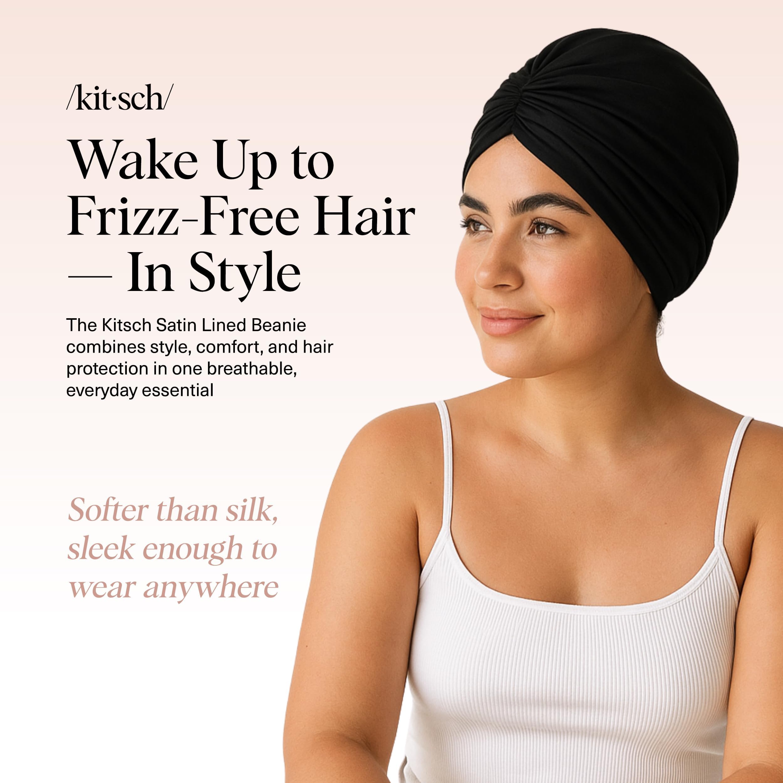 Kitsch Satin Lined Beanie - Softer Than Silk Beanie for Sleeping Women, Breathable Hair Cover for Sleeping, Slouchy Beanies, Bonnets for Women, Hair Wrap, Reduce Breakage for Frizz-Free Hairs - Black 🍁 All In One Marketplace Canada
