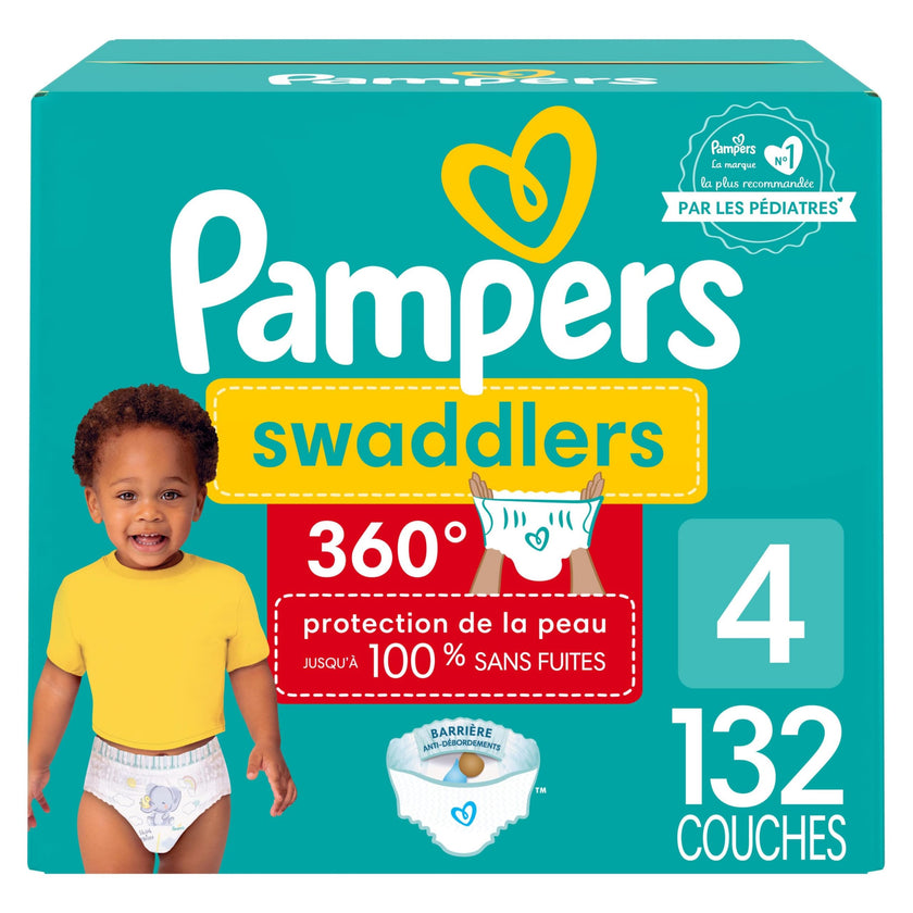 Pampers Diapers - Swaddlers 360 degrees - Size 4, 132 Count, up to 100% Leakproof Comfy Dry Fit, EZ Off Tabs Designed for Easy Changes, Pull On Diaper 🍁 All In One Marketplace Canada