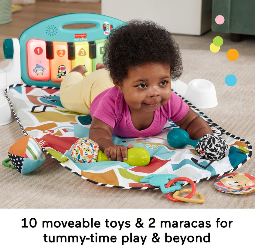 Fisher-Price Baby Musical Toy Set Glow and Grow Kick & Play Piano Gym Blue Playmat with 2 Rattle Maracas for Newborns Ages 0+ Months 🍁 All In One Marketplace Canada
