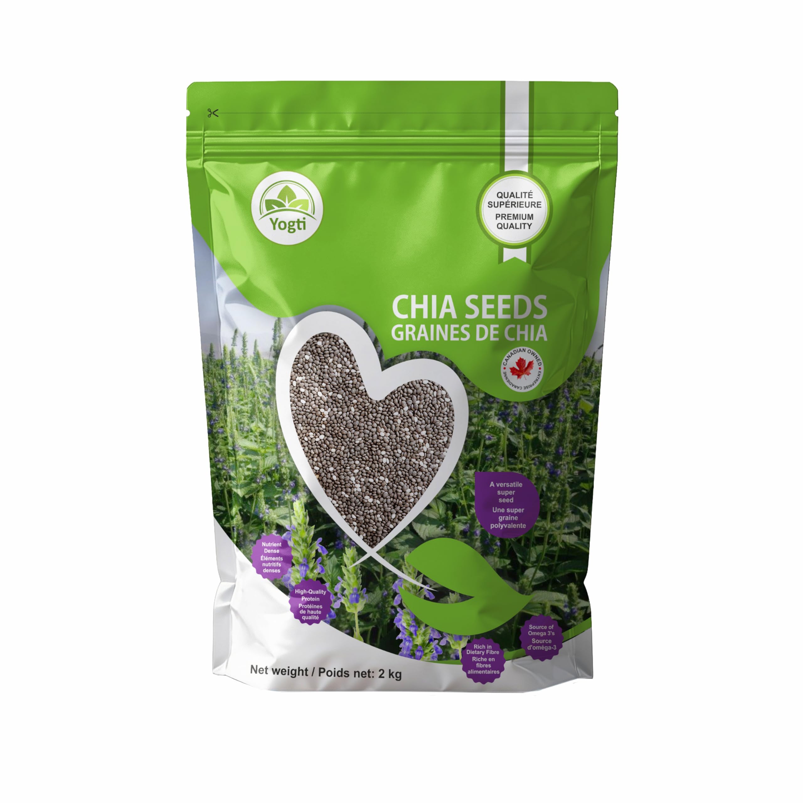 Yogti Black Chia Seeds - Jumbo Pack 2 Kilo, Raw Plant Based SuperFood, Natural, Keto Friendly, Kosher, Halal, Vegan, Source of Omega-3, Nutrient Dense, High Fiber, Rich in Magnesium, A Versatile Superseed for Smoothies, Baking, Salads, and Chia Pudding, R