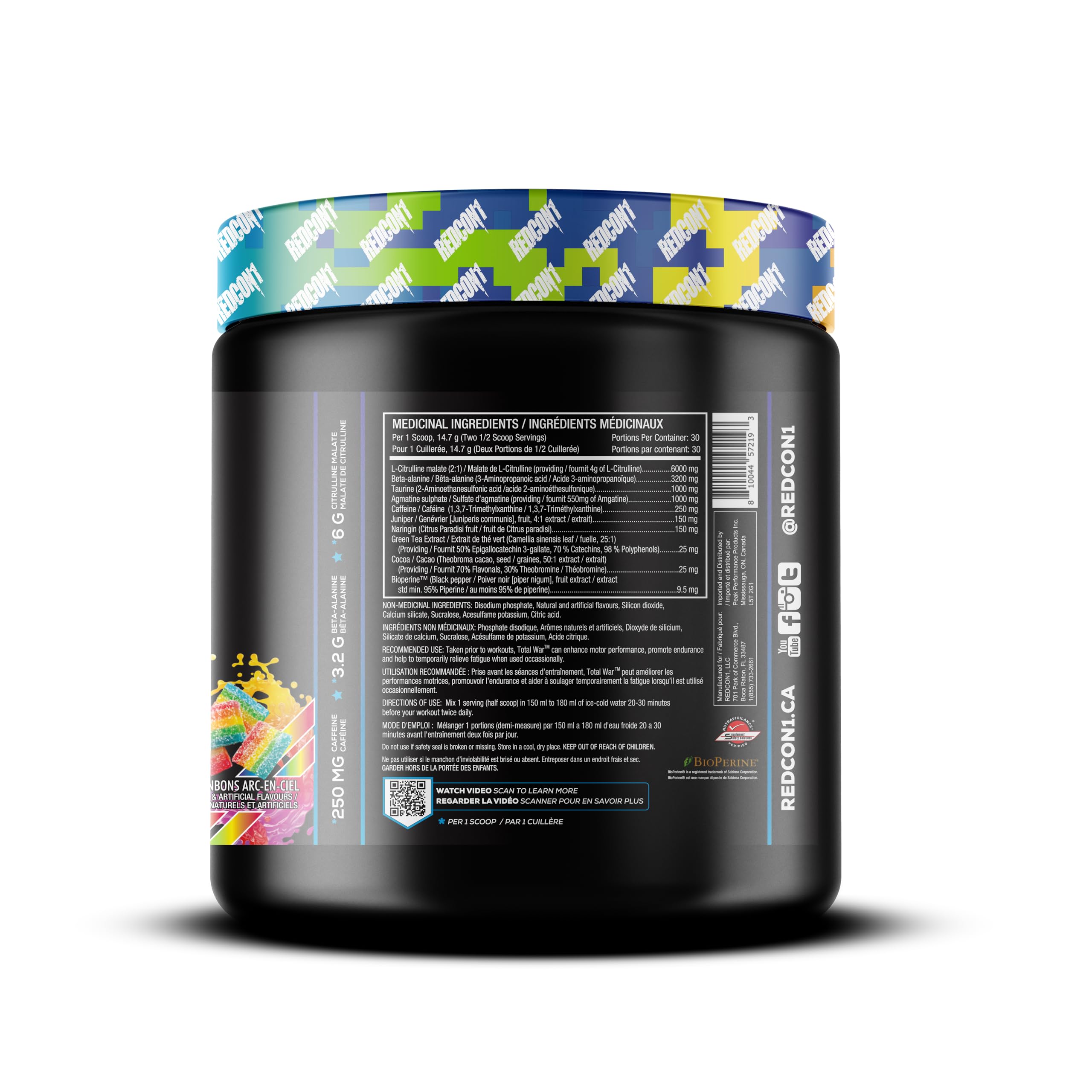 REDCON1 Total War Pre Workout Powder, Rainbow Candy - Beta Alanine + Citrulline Malate Vegan & Keto Friendly Preworkout for Men & Women with 250mg of Caffeine - Fast Acting HMB (30 Servings) 🍁 All In One Marketplace Canada