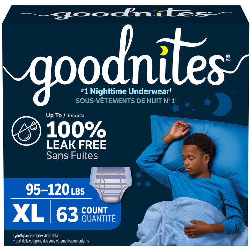 Goodnites Boys' Nighttime Bedwetting Underwear, Size Extra Large (95-120 lbs), 63 Ct (3 Packs of 21), Packaging May Vary 🍁 All In One Marketplace Canada