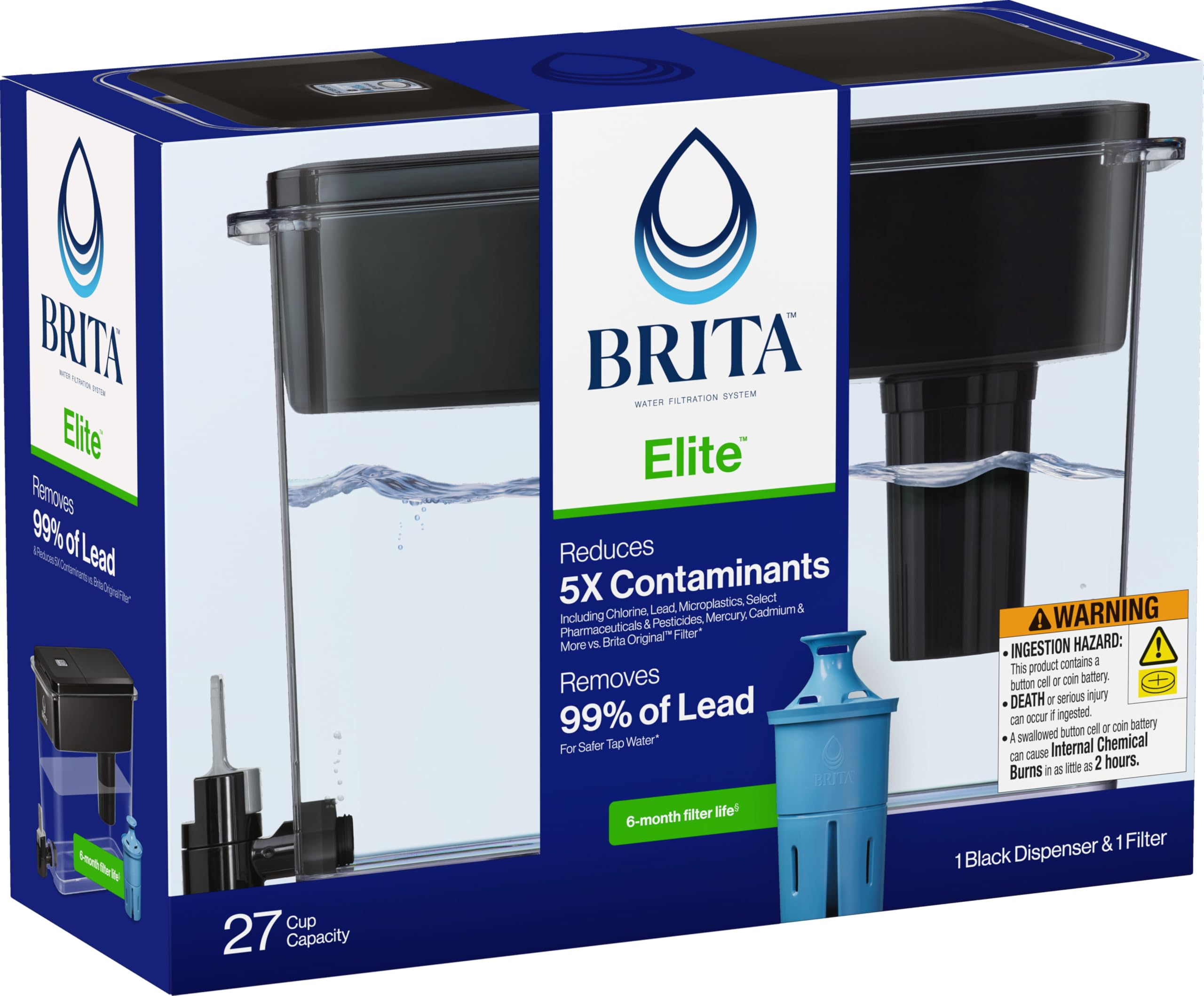 Brita Extra Large 27 Cup Filtered Water Dispenser with 1 Brita Elite Filter, Made Without BPA, UltraMax, Black 🍁 All In One Marketplace Canada
