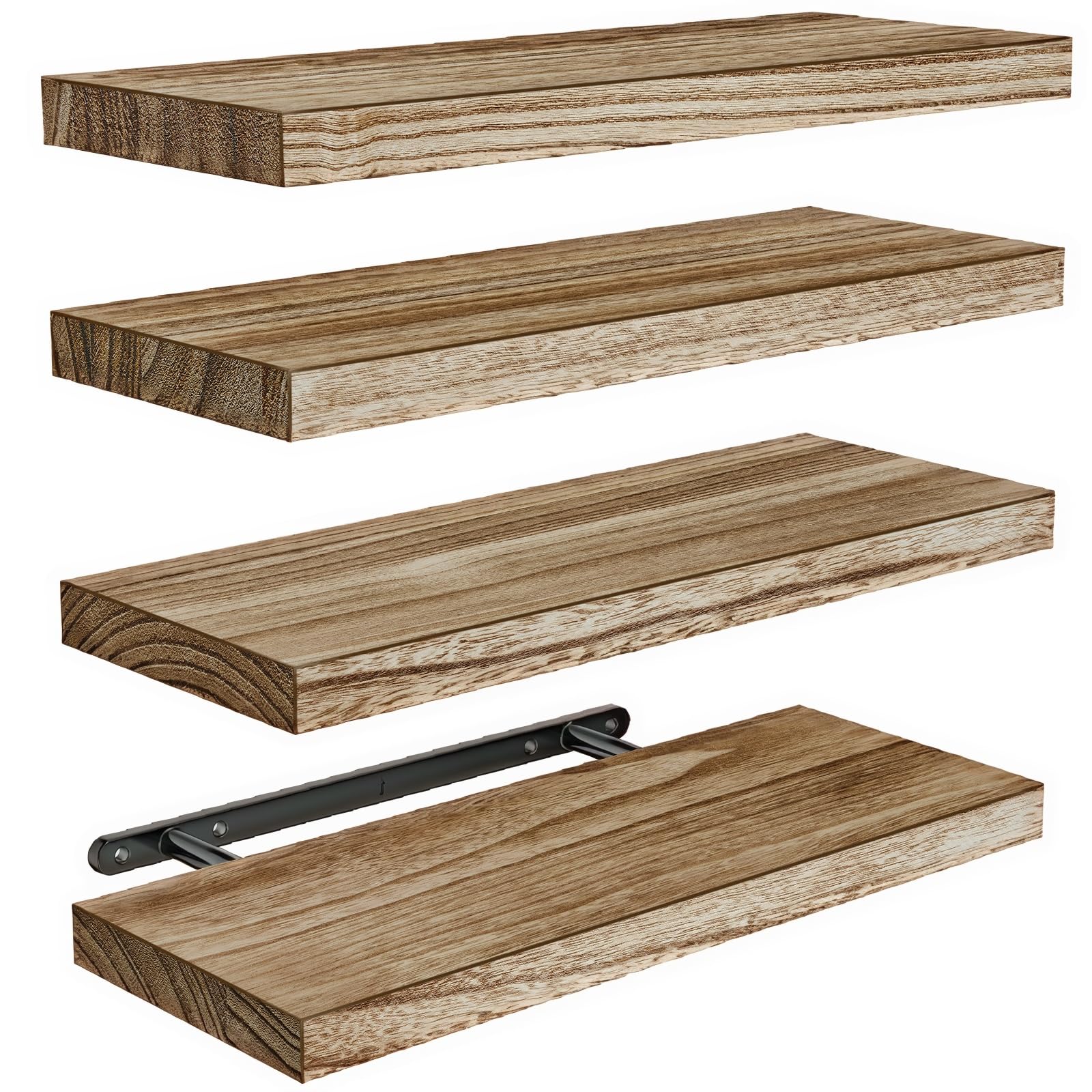 AMADA HOMEFURNISHING Floating Shelves, Paulownia Wood Wall Shelves for Bathroom/Living Room/Bedroom/Kitchen/Home Office, Natural Wood Wall Shelf for Home Storage & Organization, Set of 4, AMFS40 🍁 All In One Marketplace Canada