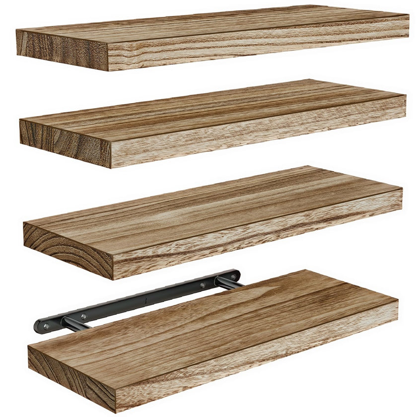 AMADA HOMEFURNISHING Floating Shelves, Paulownia Wood Wall Shelves for Bathroom/Living Room/Bedroom/Kitchen/Home Office, Natural Wood Wall Shelf for Home Storage & Organization, Set of 4, AMFS40 🍁 All In One Marketplace Canada