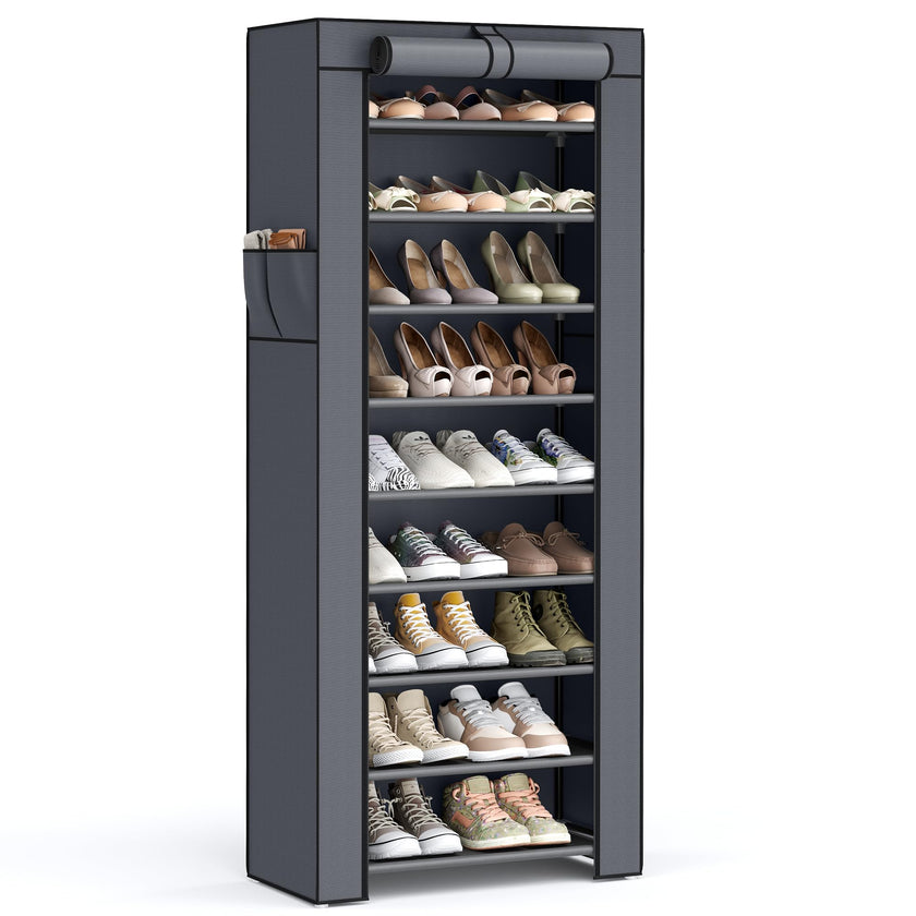 SONGMICS 10-Tier Shoe Rack, Shoe Storage Organizer Cabinet with Dustproof Cover, Free-Standing, for Closet, Entryway, Hold 27-35 Pairs, for Sneakers, High Heels, Gray URXJ10G01 🍁 All In One Marketplace Canada