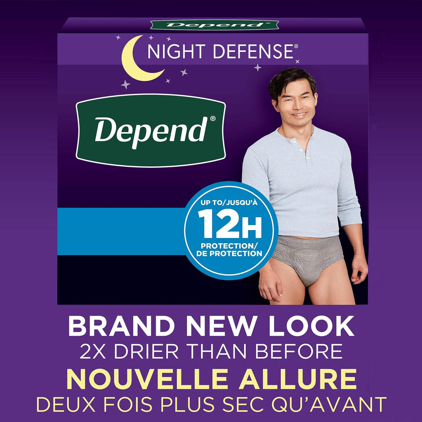 Depend Night Defense Adult Incontinence Underwear for Men, Disposable, Overnight, Extra-Large, Grey, 48 Count 🍁 All In One Marketplace Canada