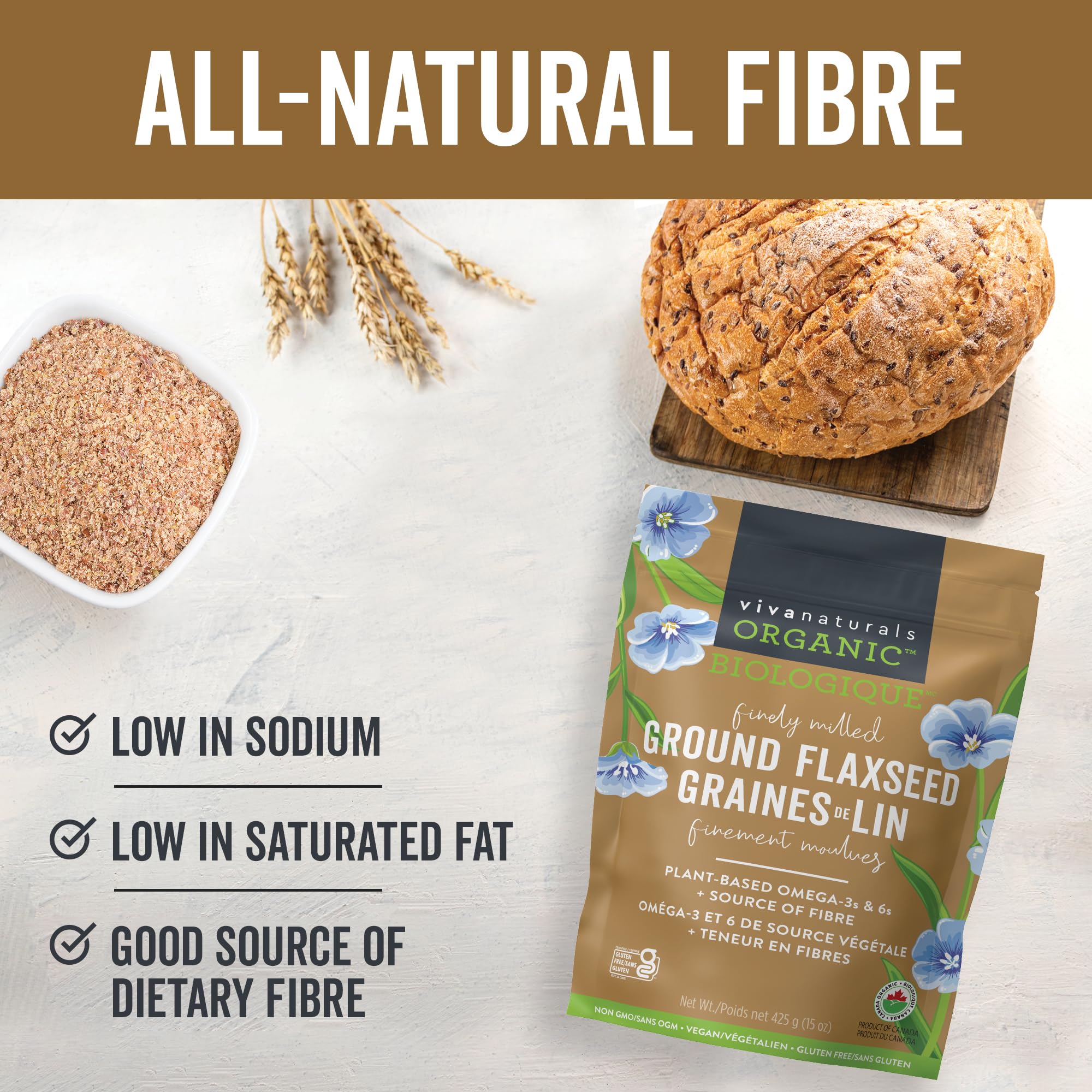 Viva Naturals Canadian-Made Organic Ground Flaxseed - Premium Flax Seeds for Baking, Smoothies - Certified Organic, Non-GMO, Keto & Vegan Friendly Graine De Lin 425 g (15 oz) 🍁 All In One Marketplace Canada