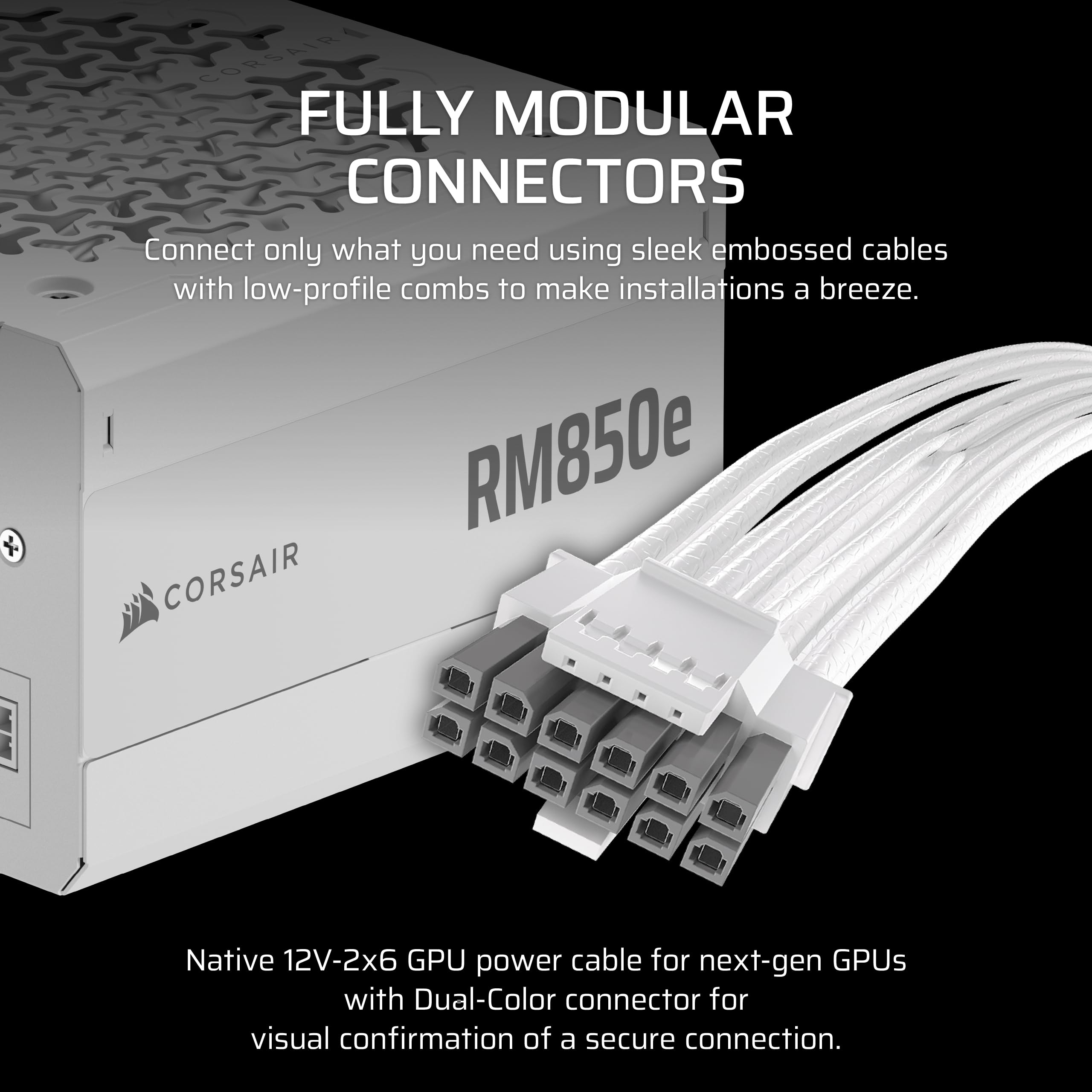 CORSAIR RM850e (2025) Fully Modular Low-Noise ATX Power Supply with 12V-2x6 Cable – ATX 3.1 & PCIe 5.1 Compliant, Cybenetics Gold Efficiency, 105°C-Rated Capacitors, Modern Standby Mode – White 🍁 All In One Marketplace Canada
