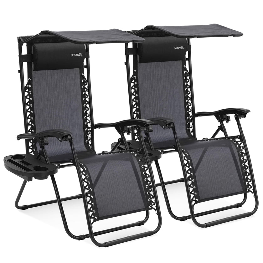 SereneLife Zero Gravity Reclining Chairs Set of 2 – Adjustable Folding Patio & Beach Lounge Chairs with Cup Holder Tray, Removable Padded Headrest, Weather-Resistant 🍁 All In One Marketplace Canada
